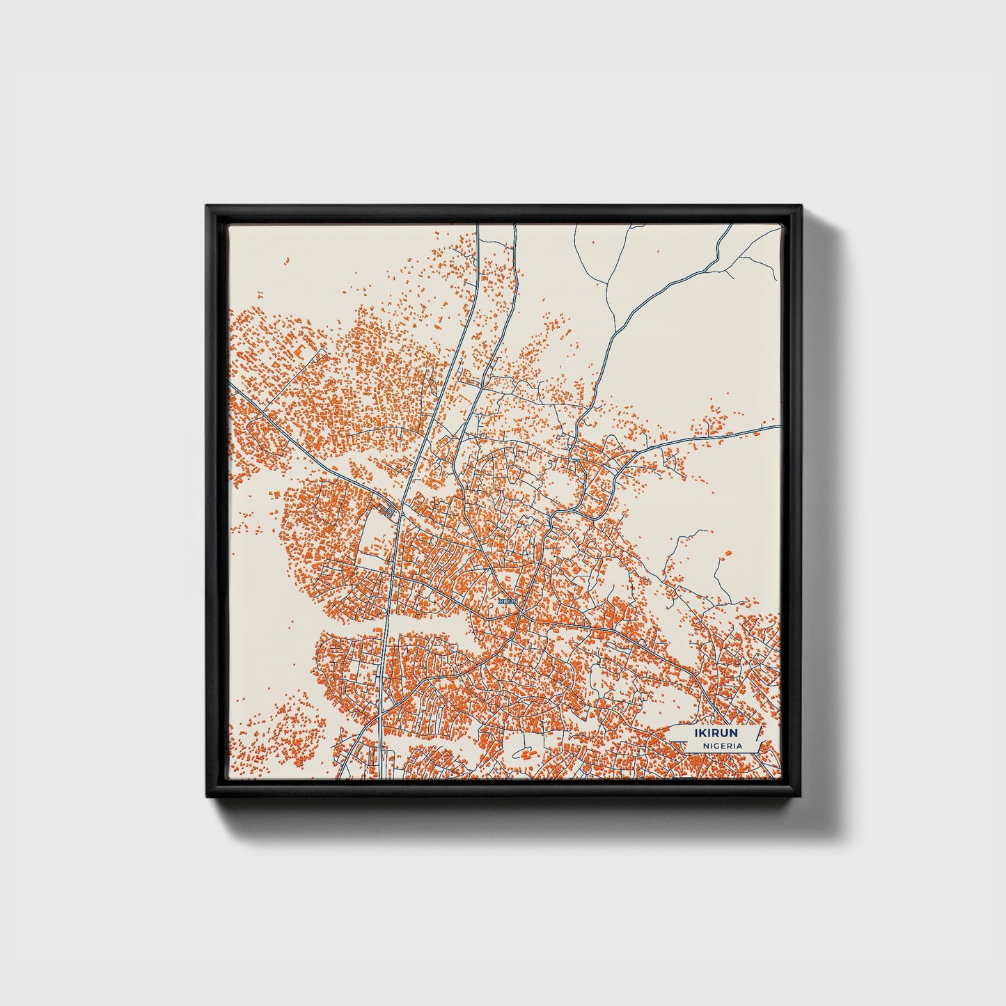 Ikirun Nigeria Colorful City Map Canvas Print • Black Framed