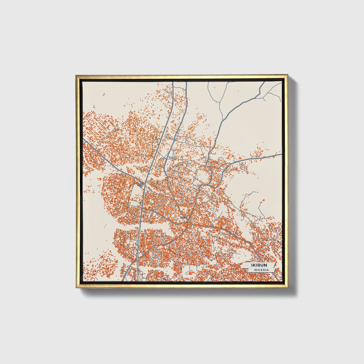 Ikirun Nigeria Colorful City Map Canvas Print • Gold Framed