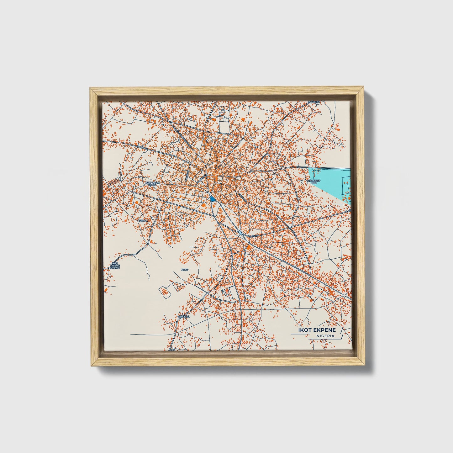 Ikot Ekpene Nigeria Colorful City Map Canvas Print • Natural Wooden Framed