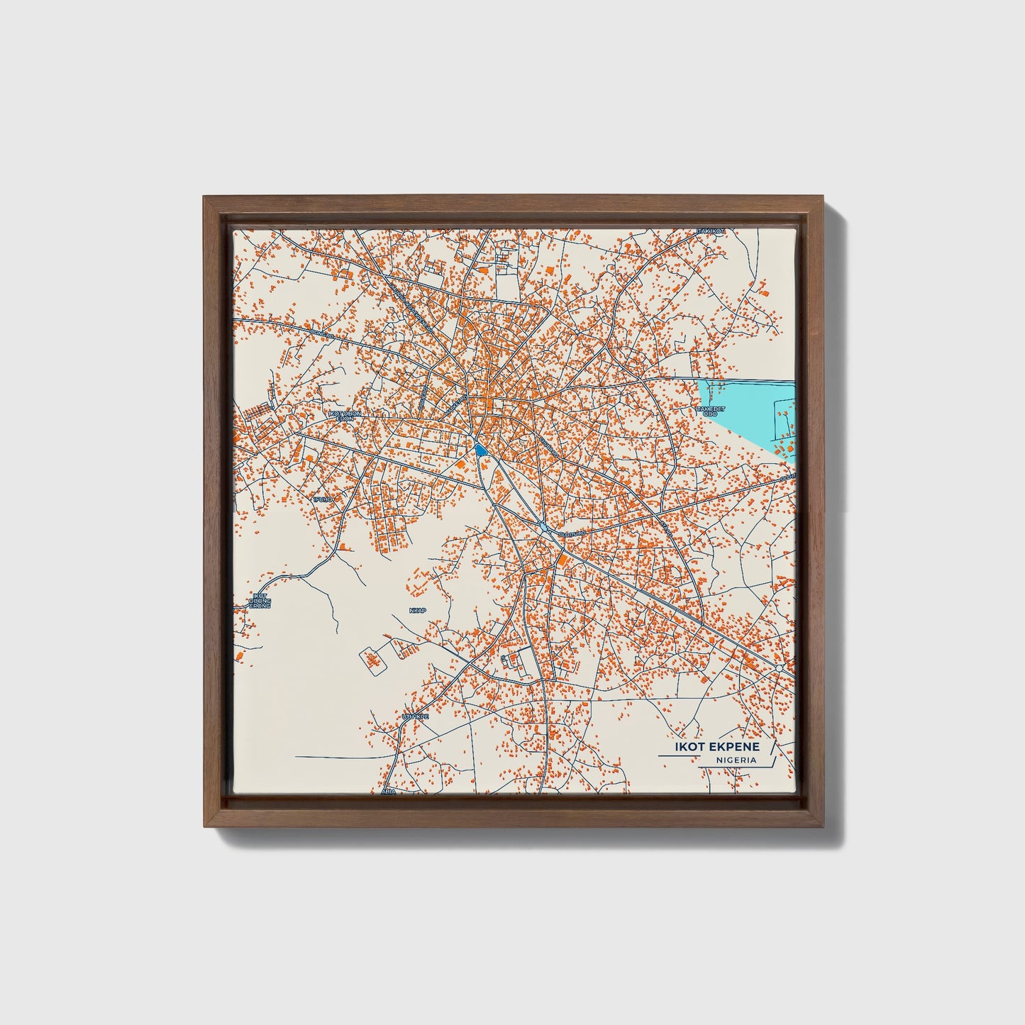 Ikot Ekpene Nigeria Colorful City Map Canvas Print • Dark Wooden Framed