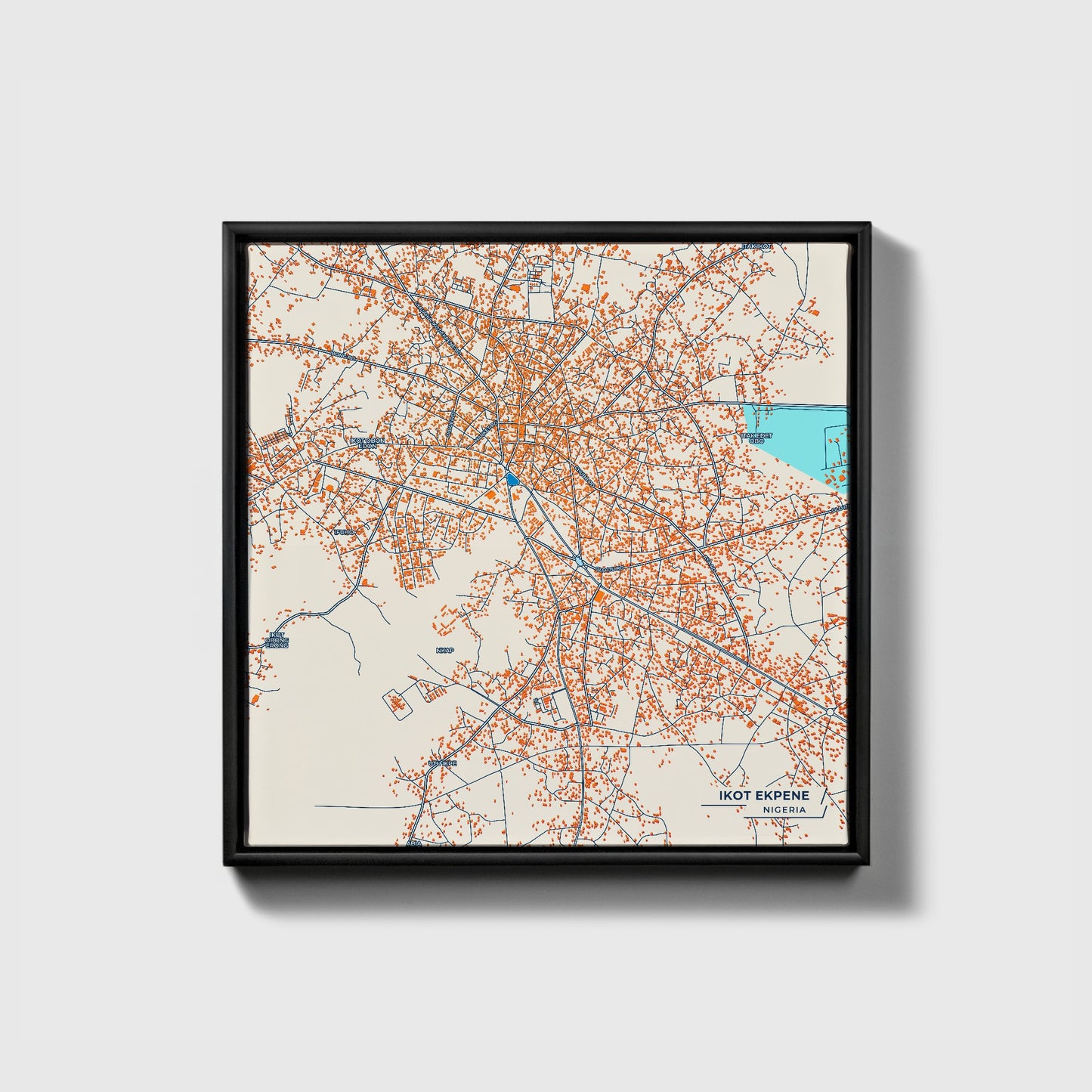 Ikot Ekpene Nigeria Colorful City Map Canvas Print • Black Framed