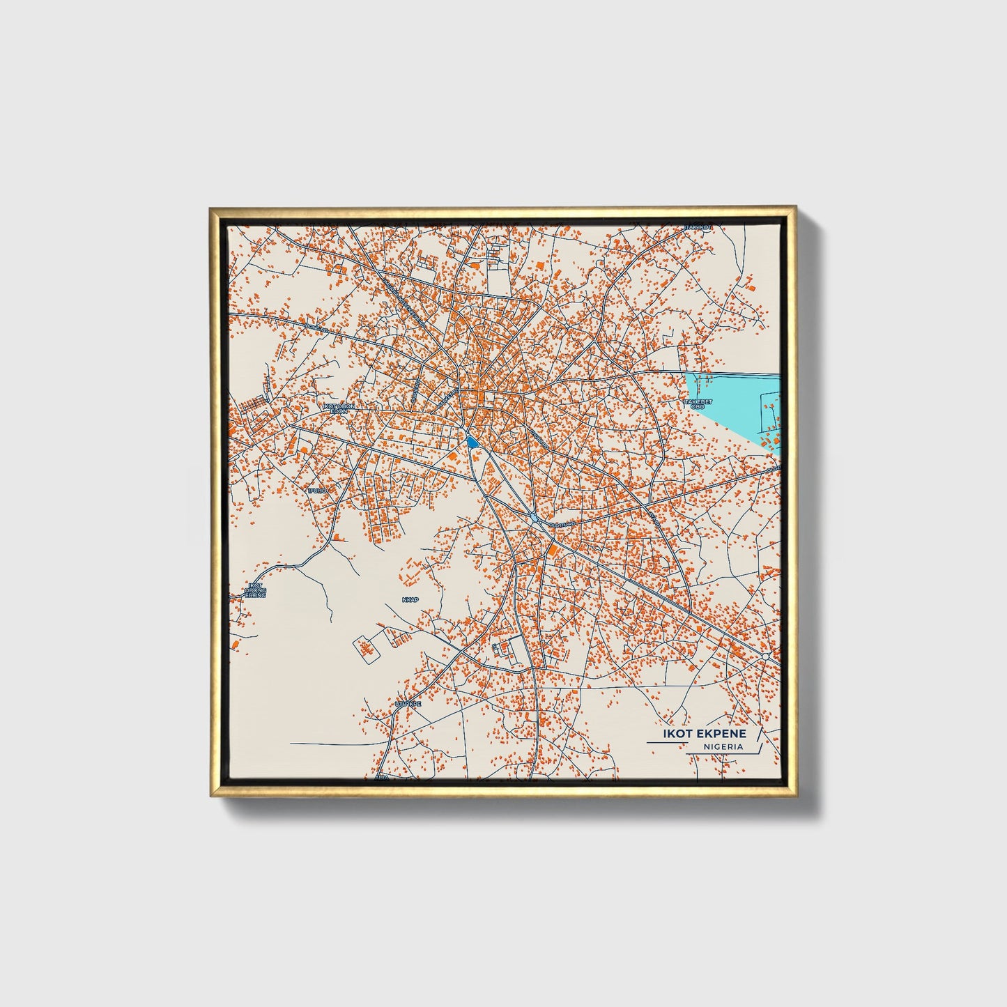 Ikot Ekpene Nigeria Colorful City Map Canvas Print • Gold Framed