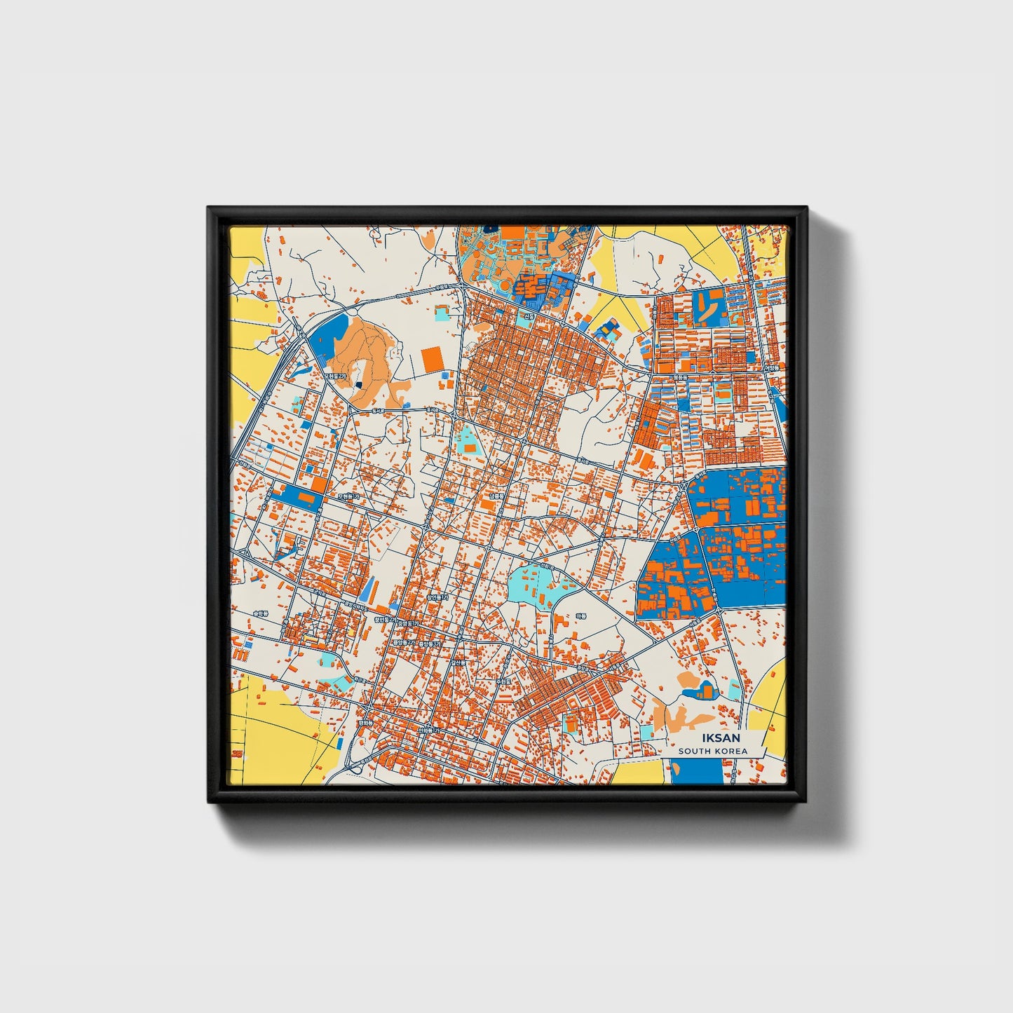 Iksan South Korea Colorful City Map Canvas Print • Black Framed