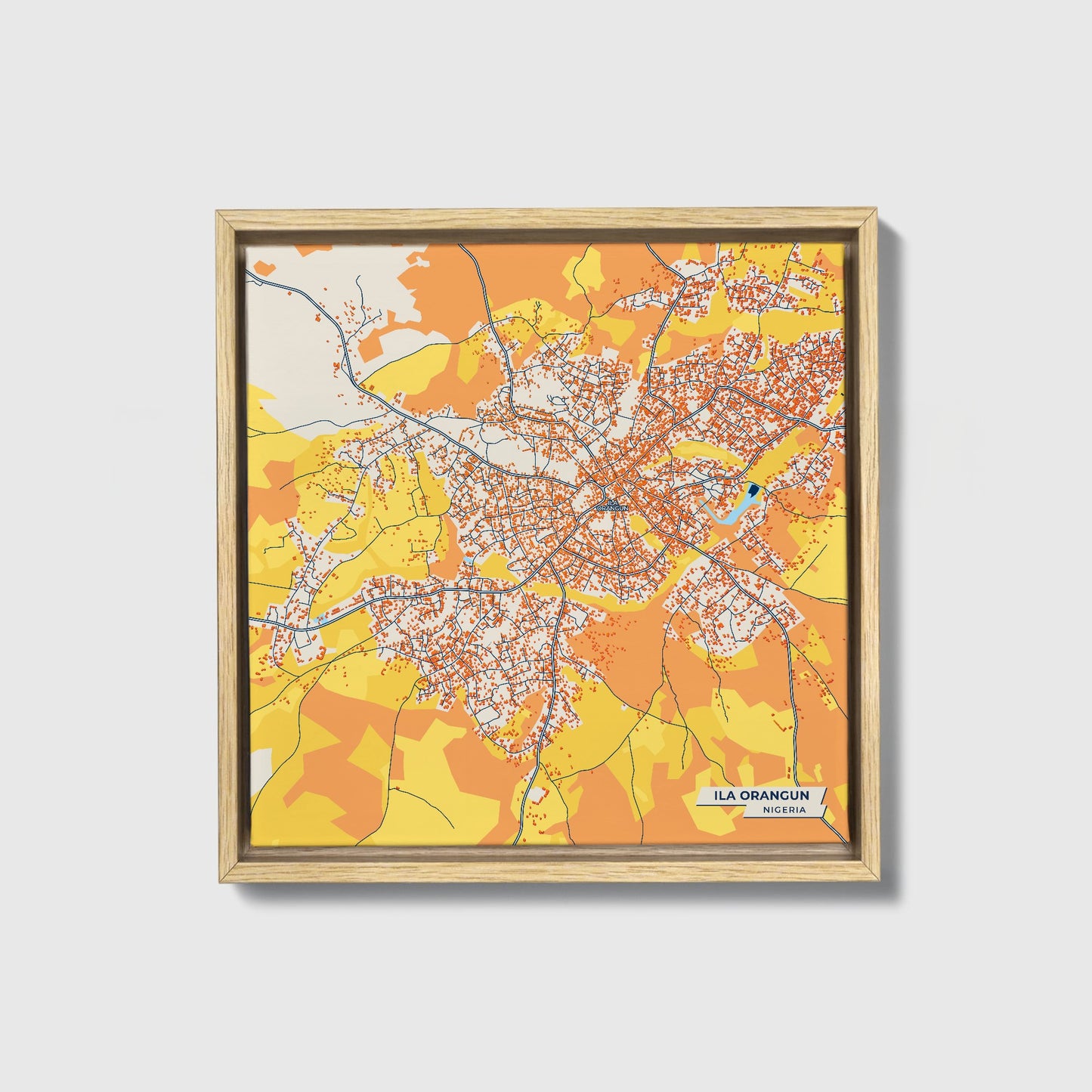 Ila Orangun Nigeria Colorful City Map Canvas Print • Natural Wooden Framed