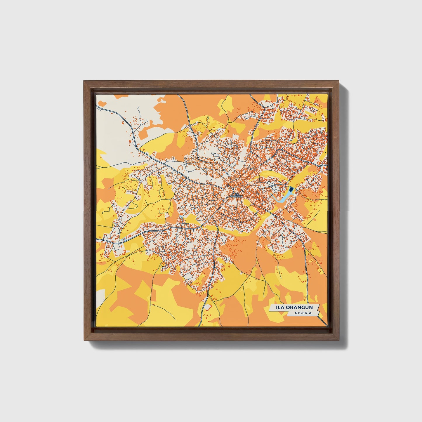 Ila Orangun Nigeria Colorful City Map Canvas Print • Dark Wooden Framed