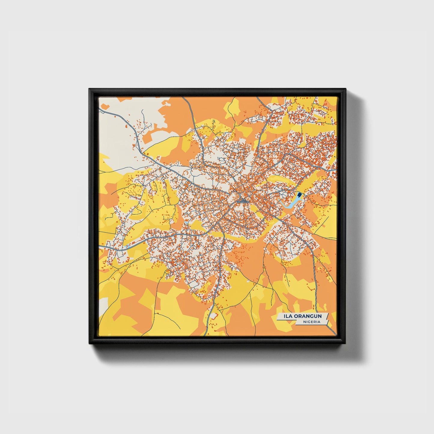 Ila Orangun Nigeria Colorful City Map Canvas Print • Black Framed
