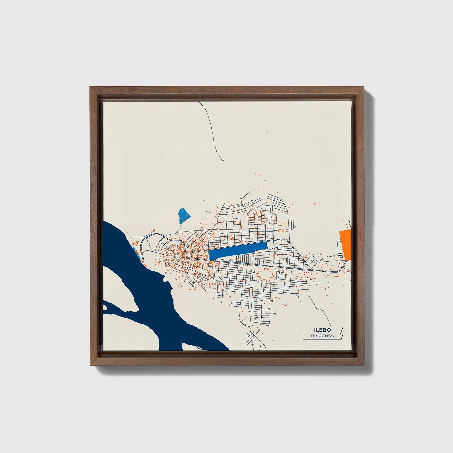Ilebo Dr Congo Colorful City Map Canvas Print • Dark Wooden Framed