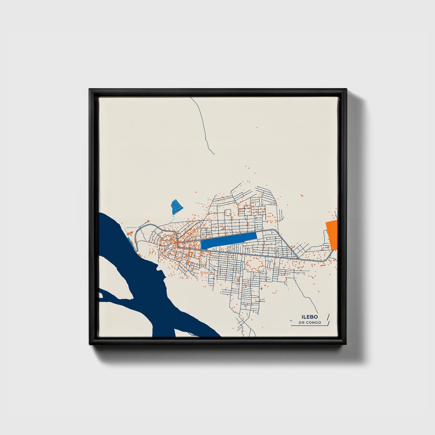 Ilebo Dr Congo Colorful City Map Canvas Print • Black Framed