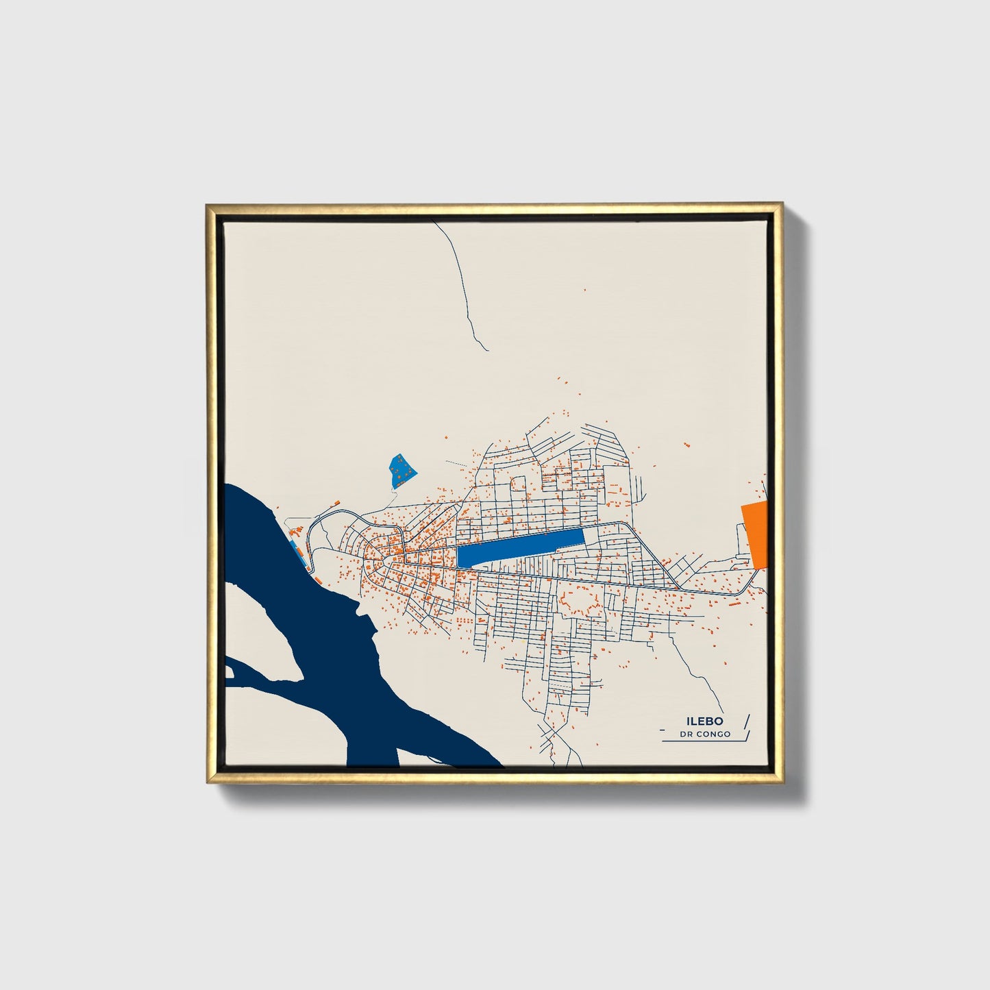 Ilebo Dr Congo Colorful City Map Canvas Print • Gold Framed