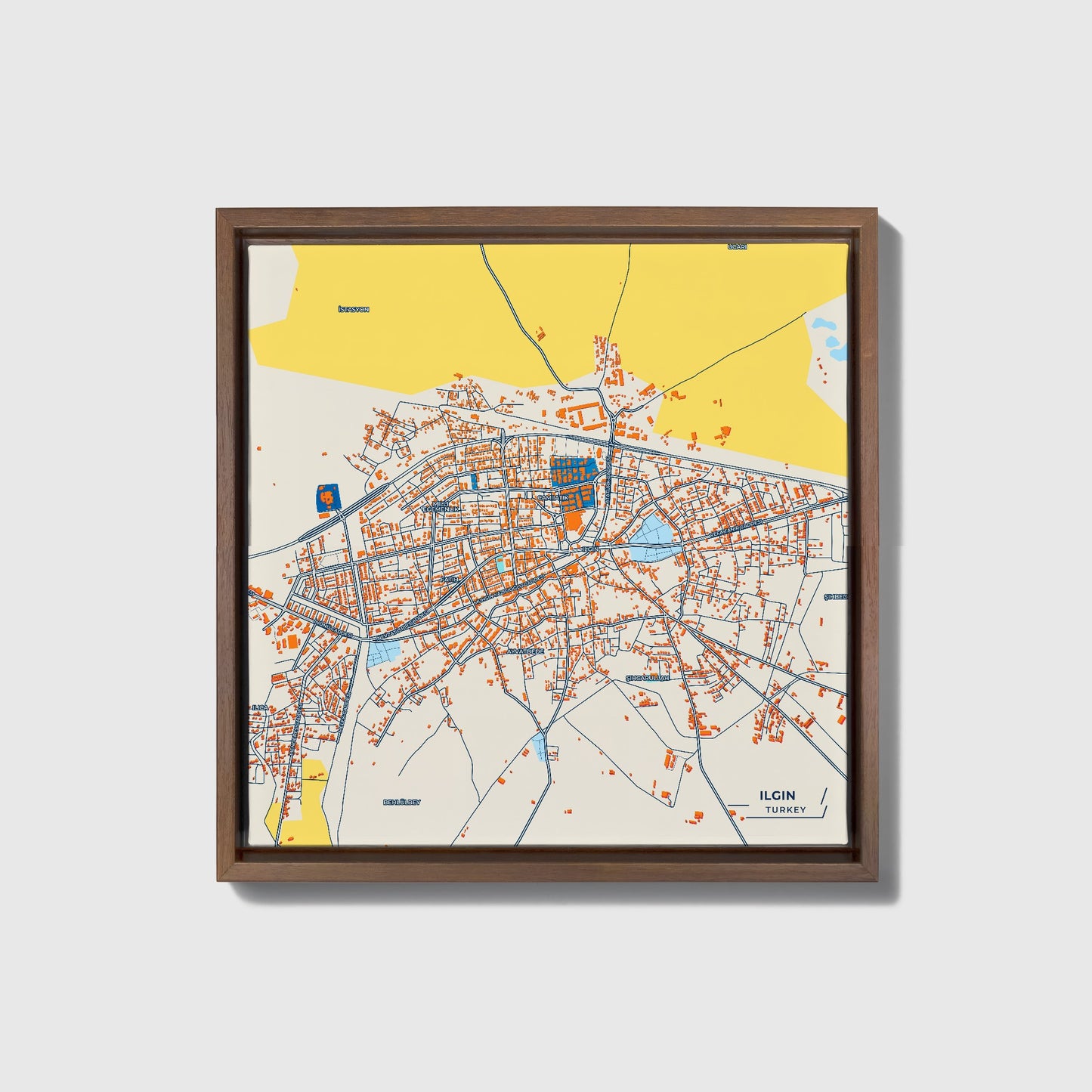 Ilgin Turkey Colorful City Map Canvas Print • Dark Wooden Framed
