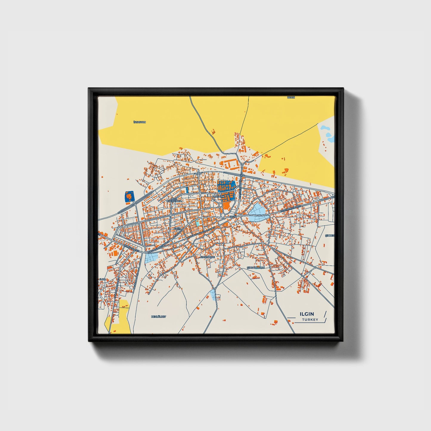 Ilgin Turkey Colorful City Map Canvas Print • Black Framed