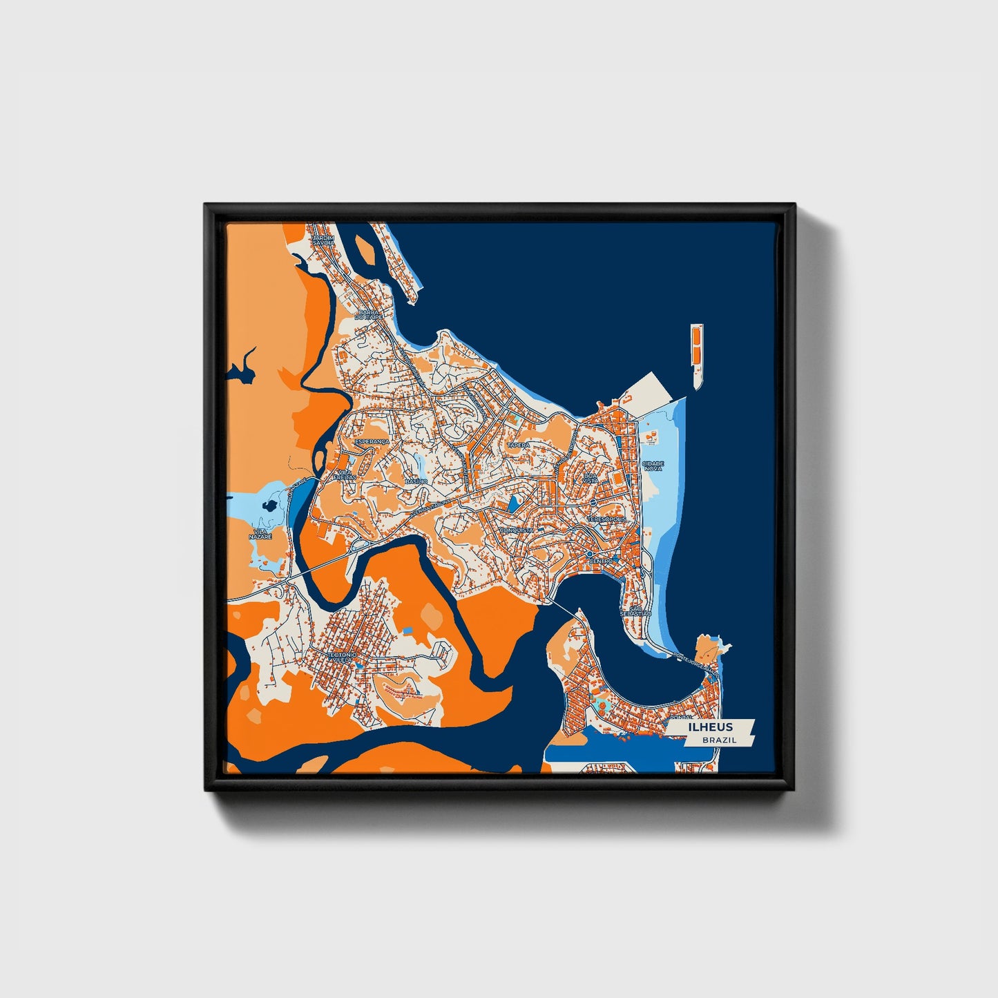 Ilheus Brazil Colorful City Map Canvas Print • Black Framed