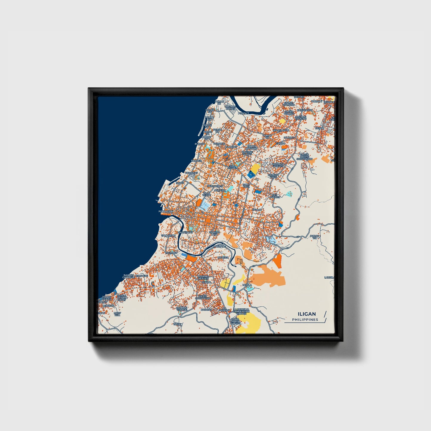 Iligan Philippines Colorful City Map Canvas Print • Black Framed