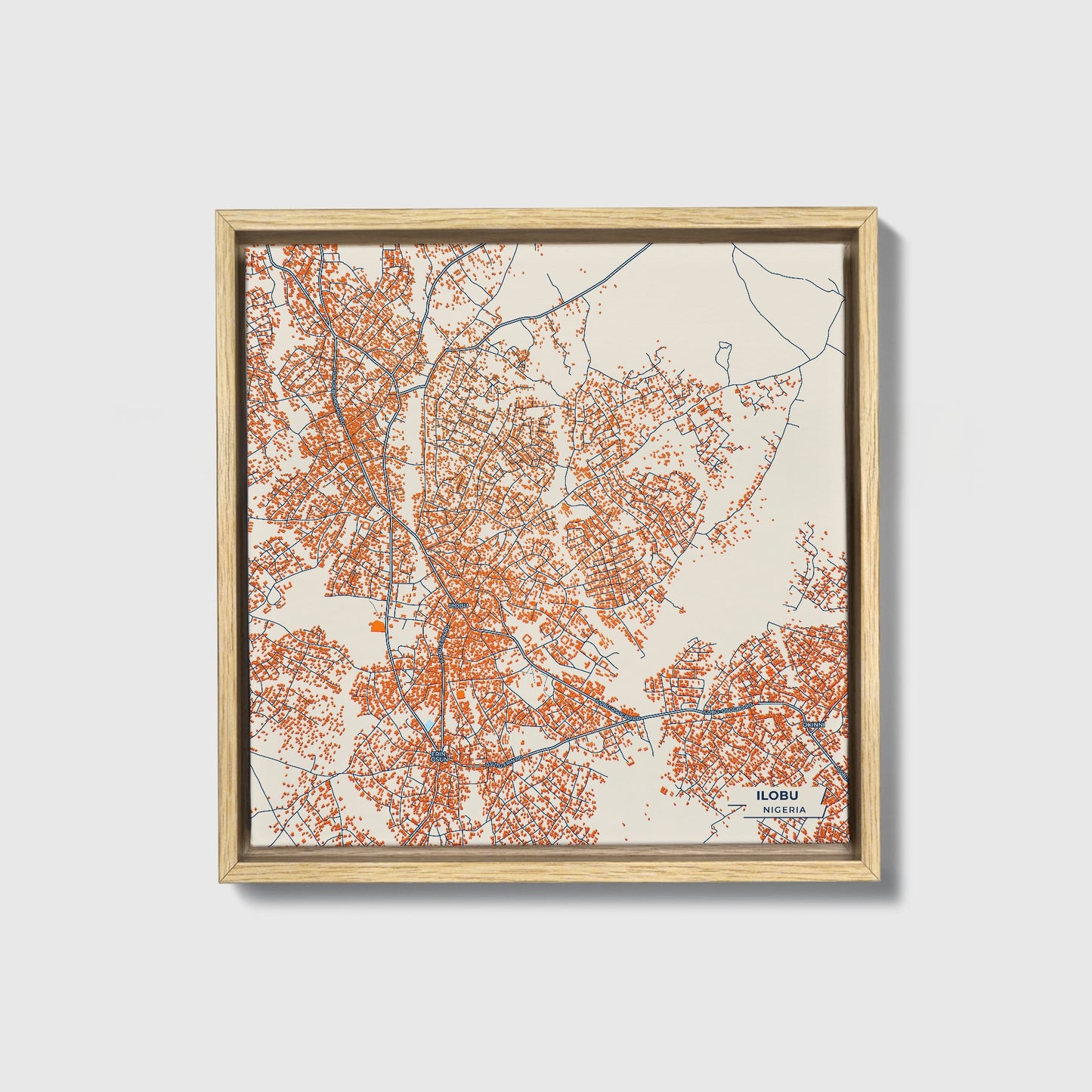Ilobu Nigeria Colorful City Map Canvas Print • Natural Wooden Framed