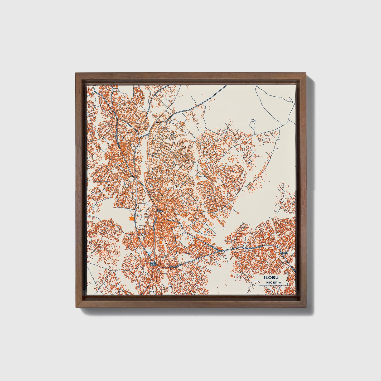 Ilobu Nigeria Colorful City Map Canvas Print • Dark Wooden Framed
