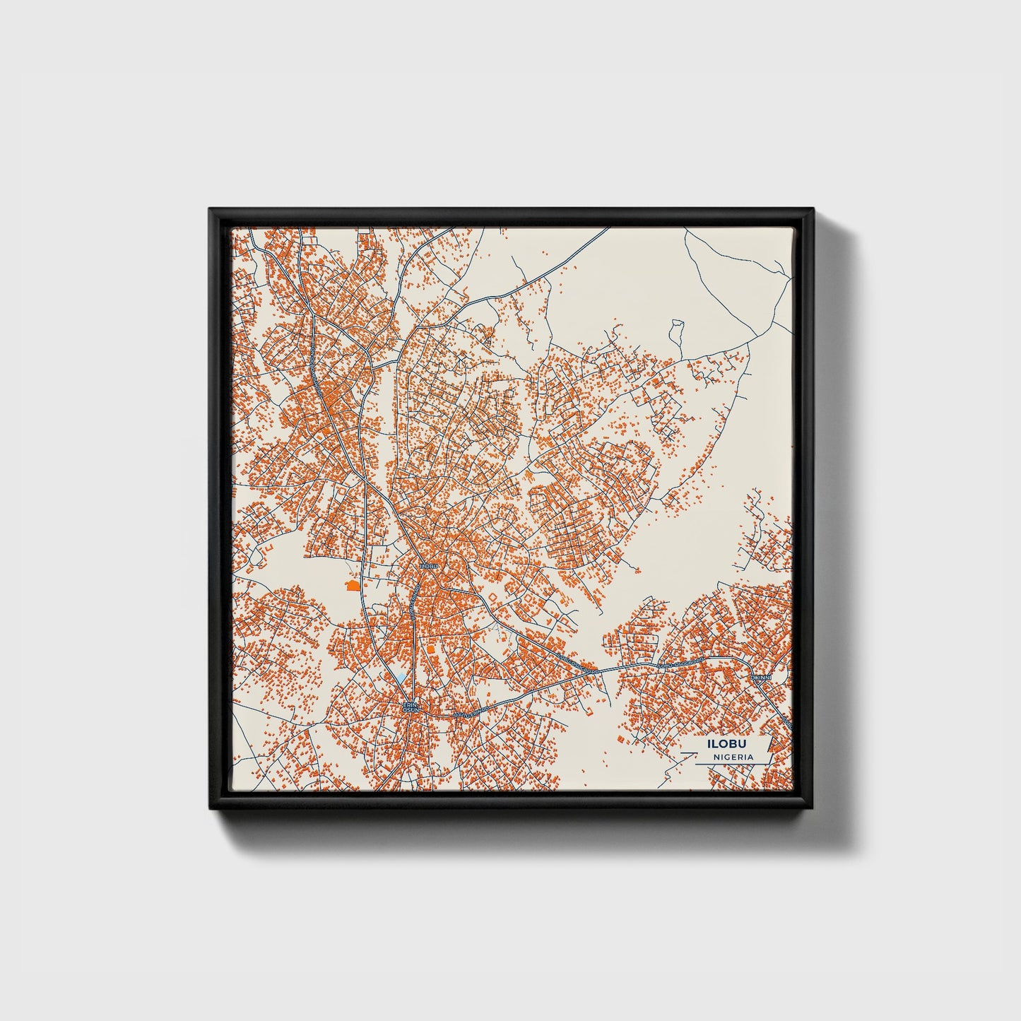 Ilobu Nigeria Colorful City Map Canvas Print • Black Framed