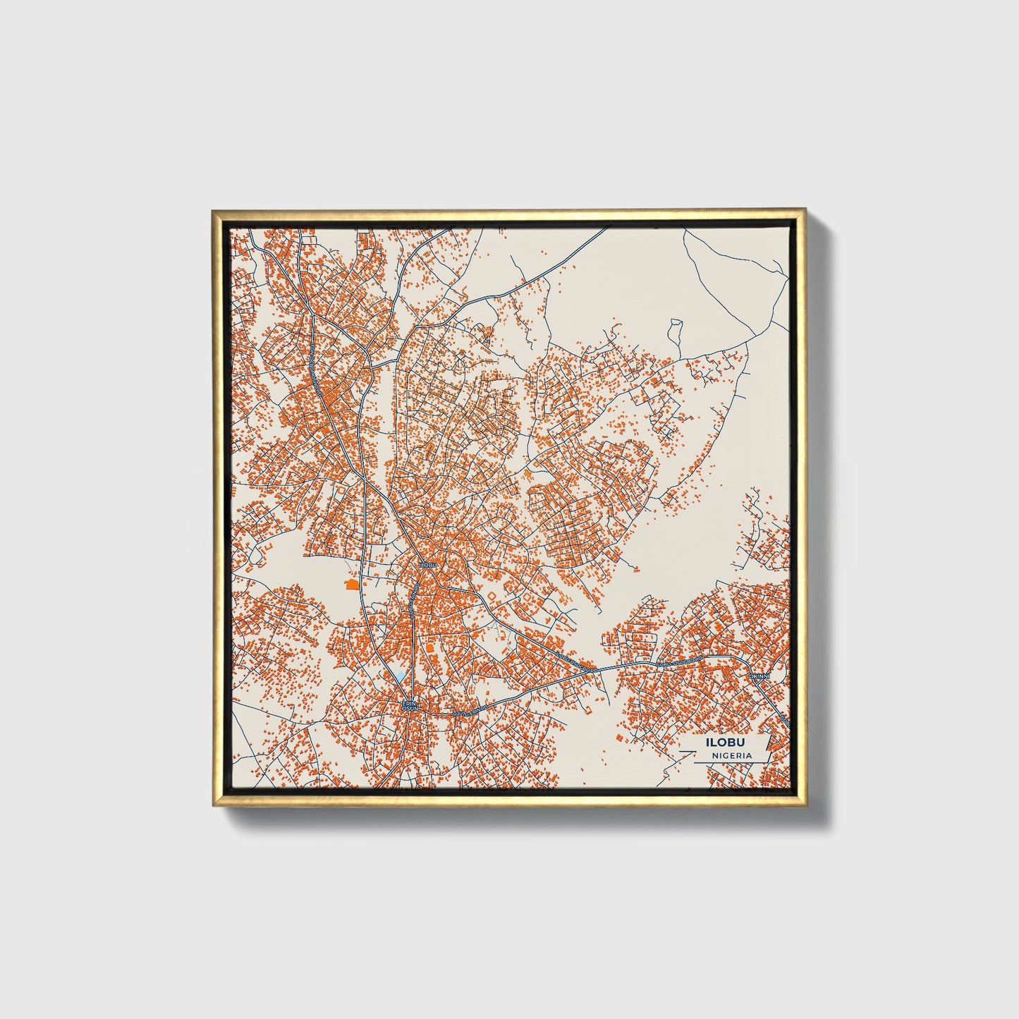 Ilobu Nigeria Colorful City Map Canvas Print • Gold Framed