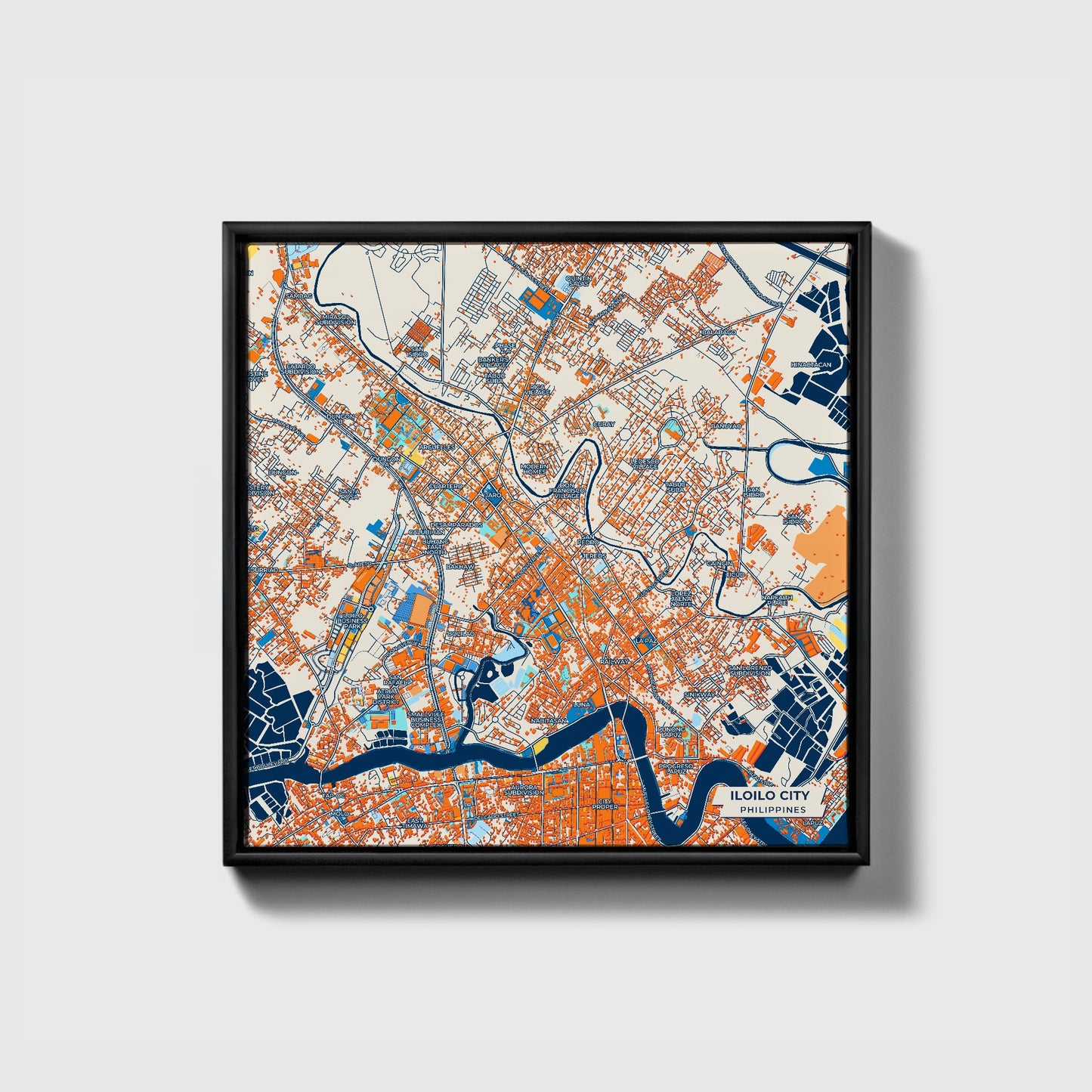 Iloilo City Philippines Colorful City Map Canvas Print • Black Framed