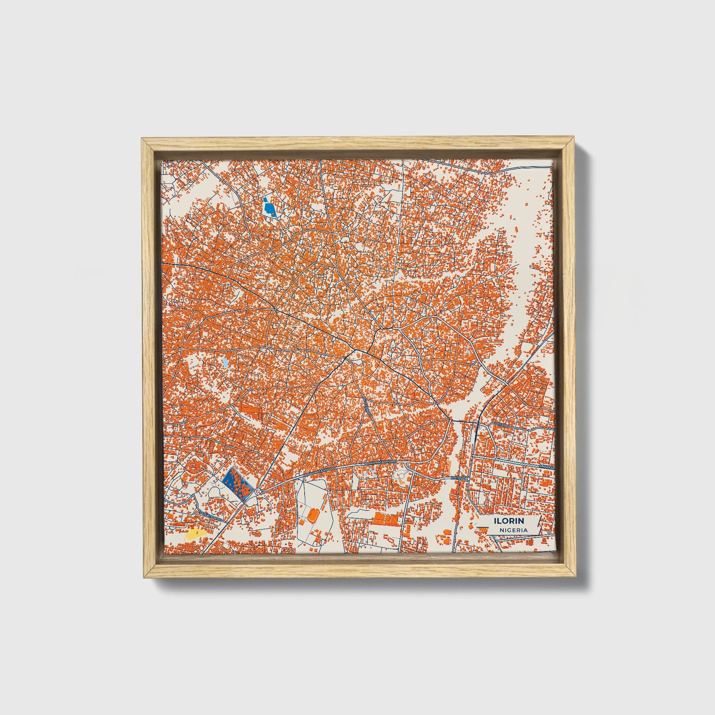 Ilorin Nigeria Colorful City Map Canvas Print • Natural Wooden Framed
