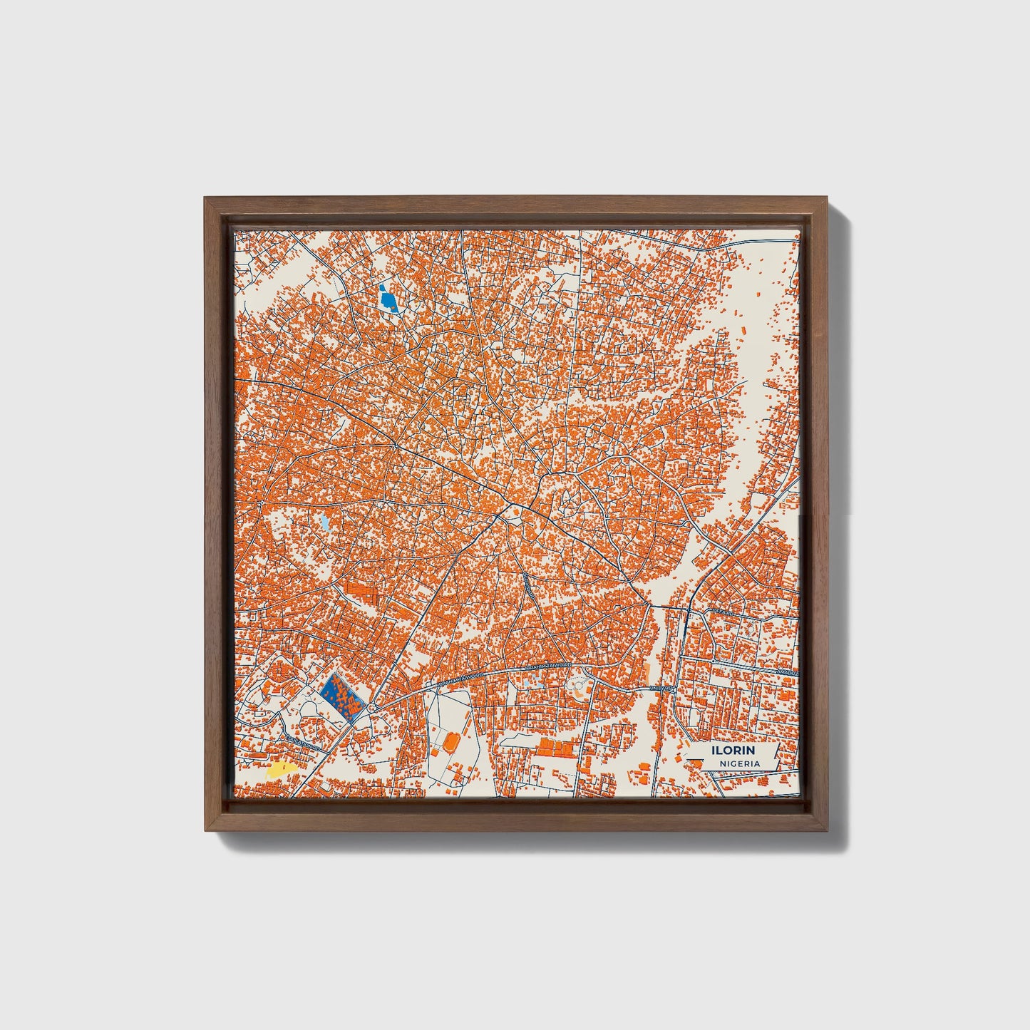 Ilorin Nigeria Colorful City Map Canvas Print • Dark Wooden Framed