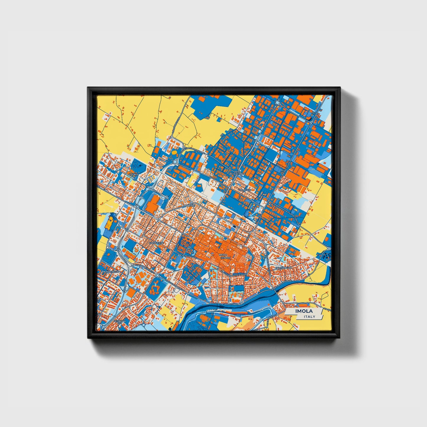 Imola Italy Colorful City Map Canvas Print • Black Framed