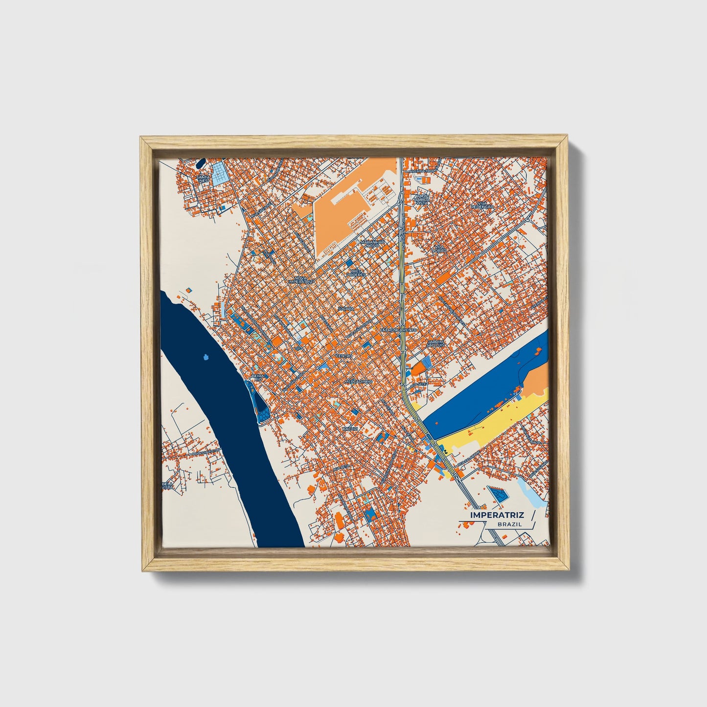 Imperatriz Brazil Colorful City Map Canvas Print • Natural Wooden Framed