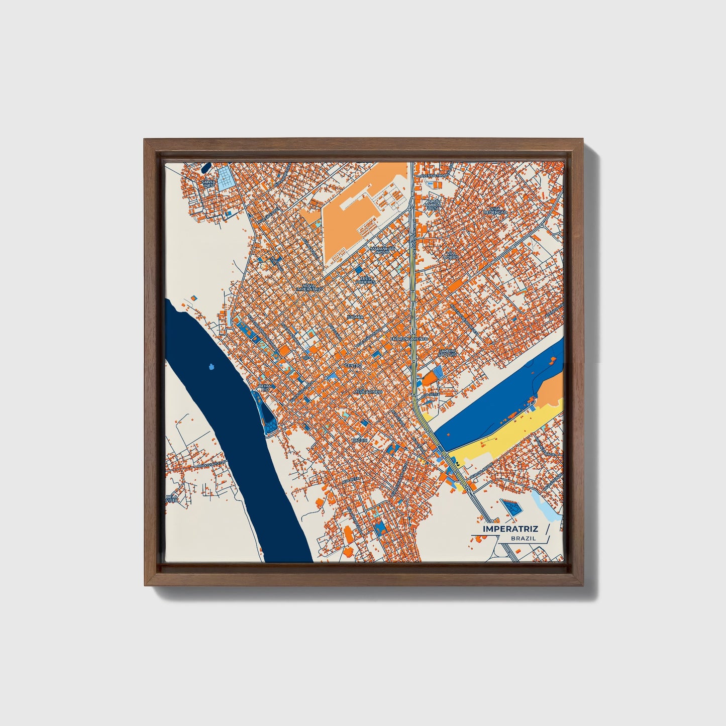Imperatriz Brazil Colorful City Map Canvas Print • Dark Wooden Framed
