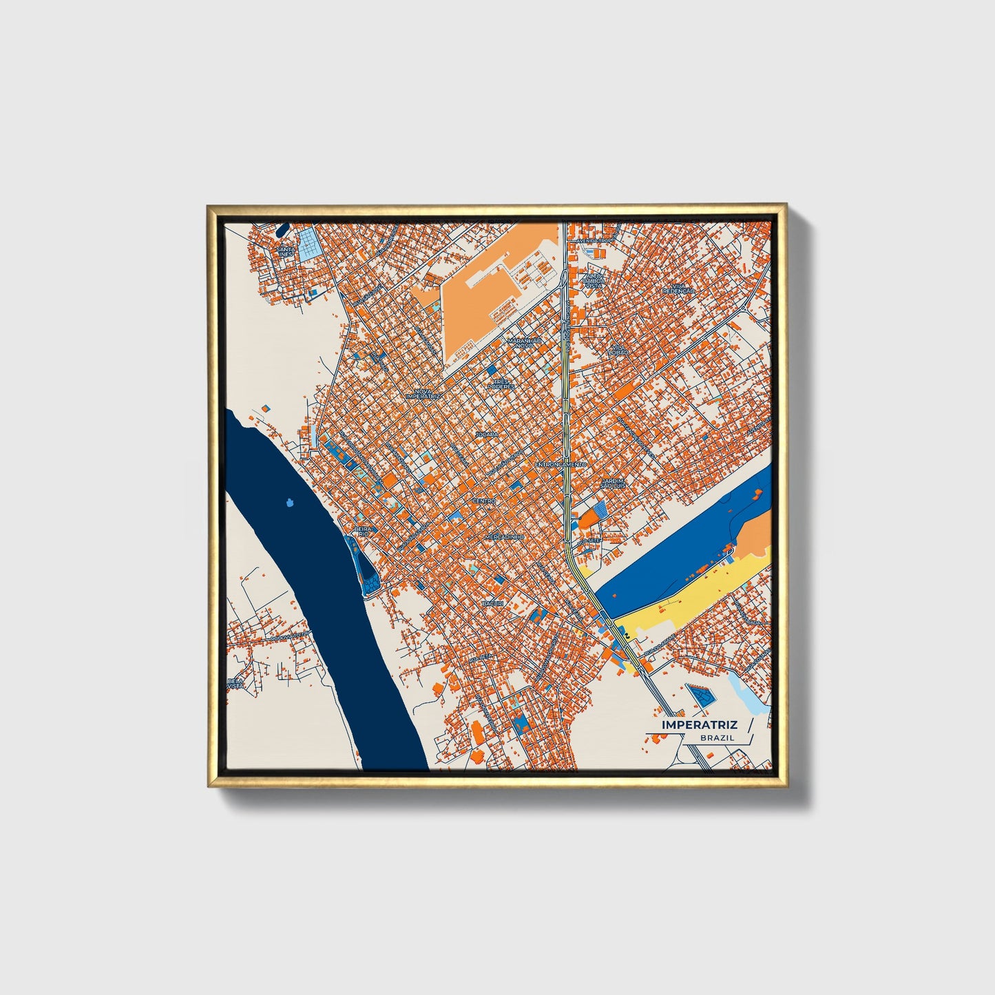 Imperatriz Brazil Colorful City Map Canvas Print • Gold Framed
