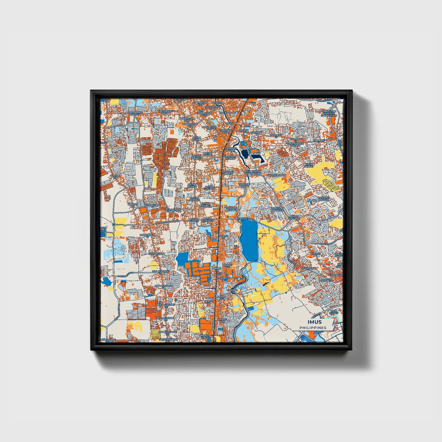 Imus Philippines Colorful City Map Canvas Print • Black Framed