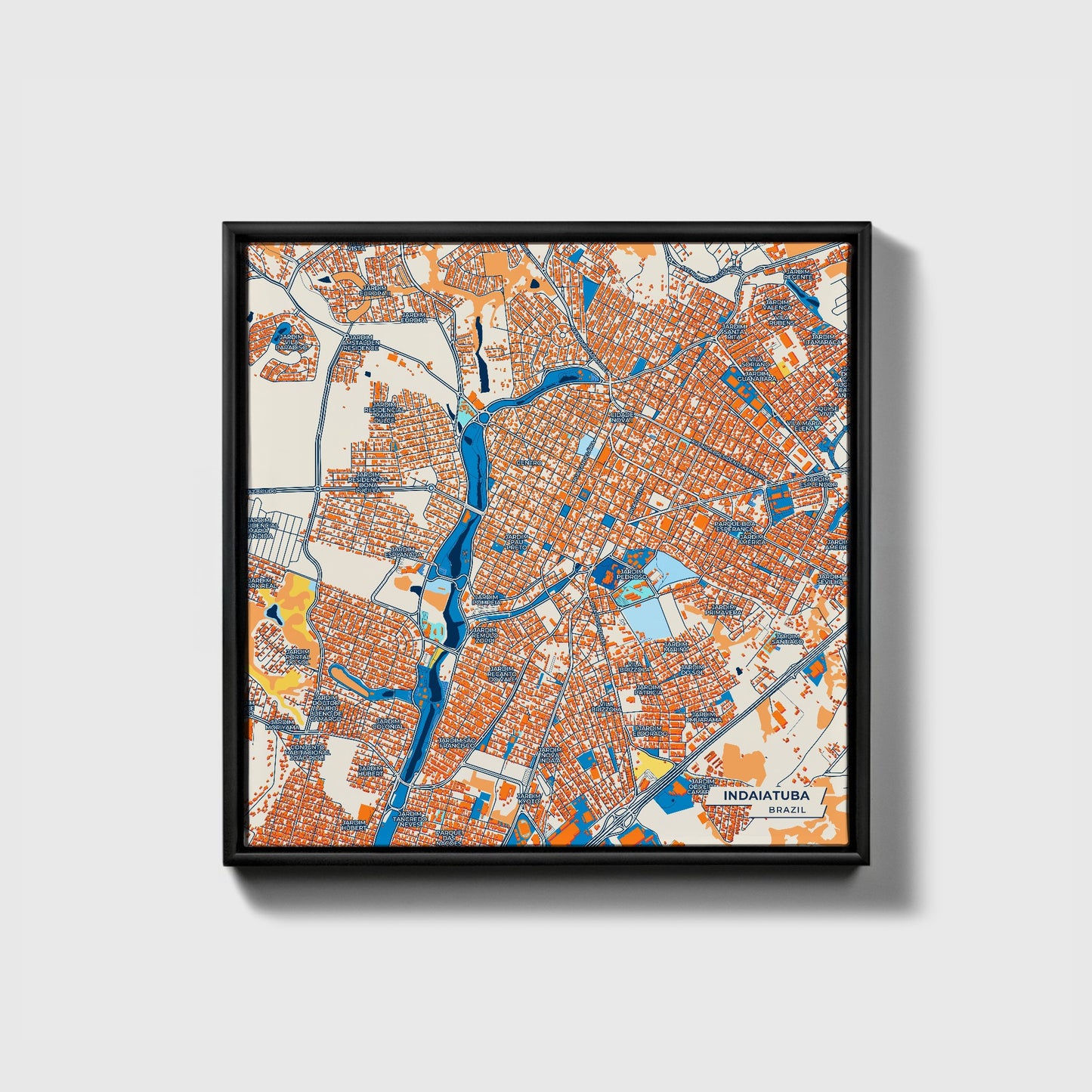 Indaiatuba Brazil Colorful City Map Canvas Print • Black Framed