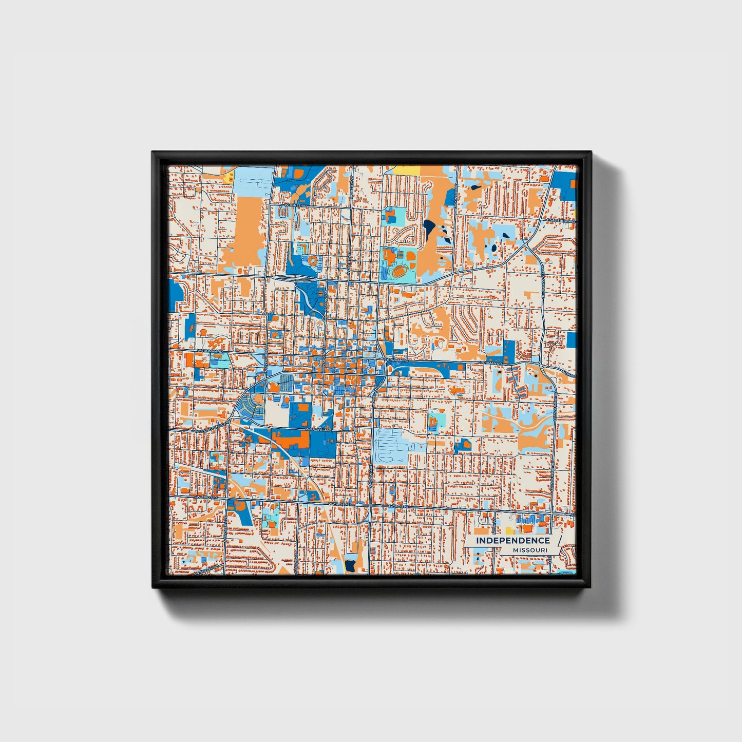 Independence Missouri Colorful City Map Canvas Print • Black Framed