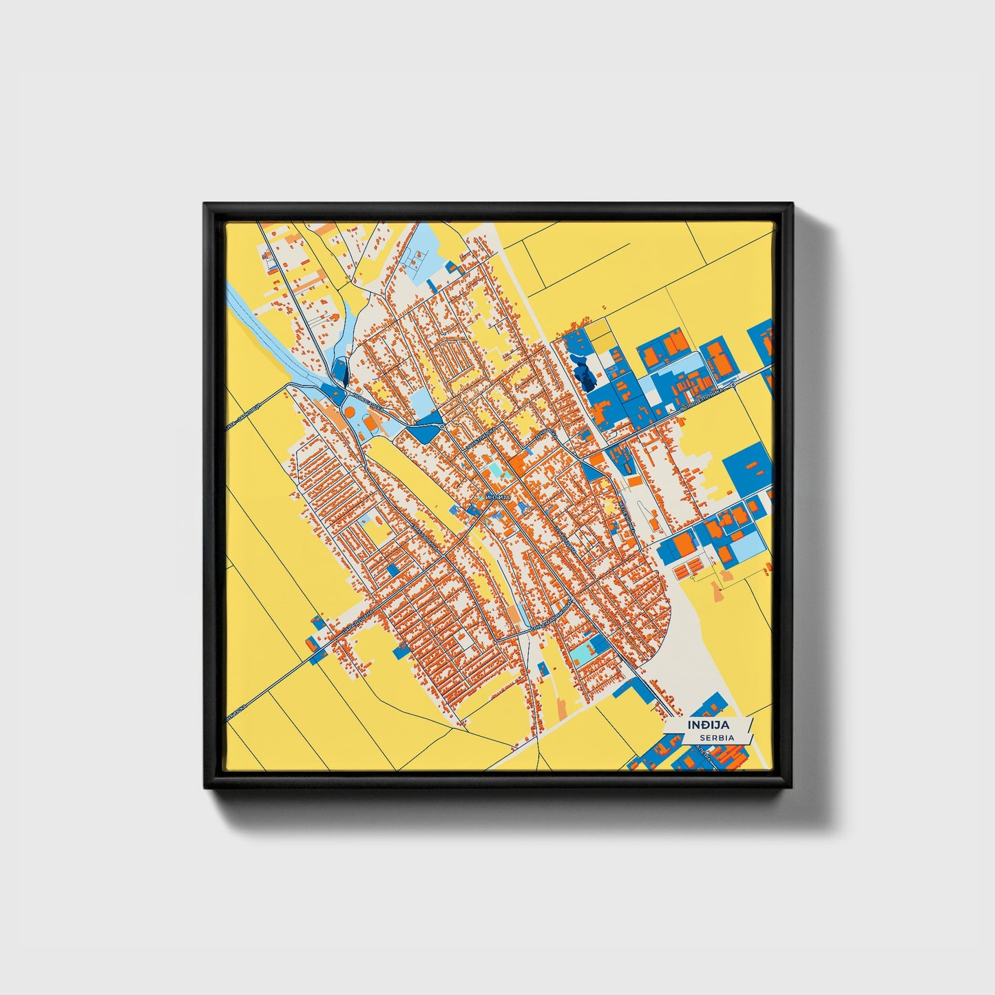 Инђија Serbia Colorful City Map Canvas Print • Black Framed