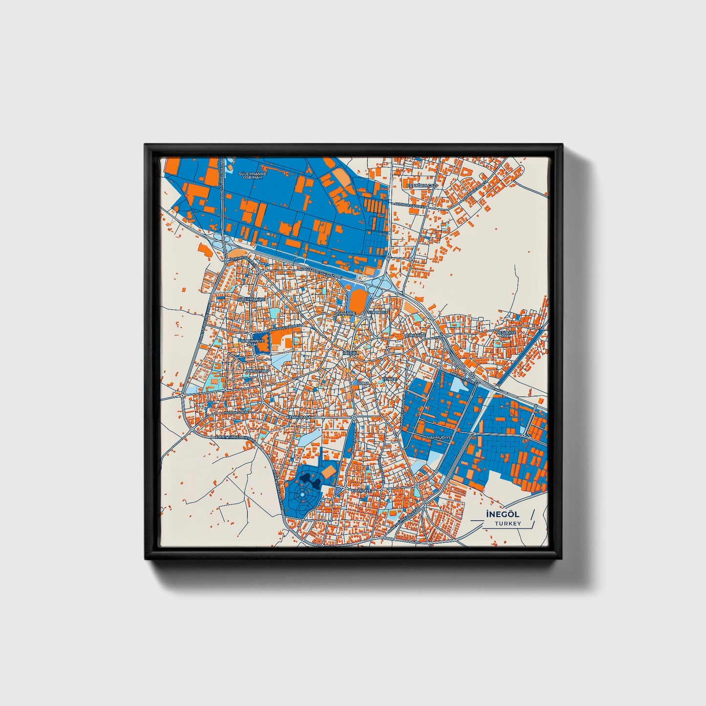 İnegöl Turkey Colorful City Map Canvas Print • Black Framed