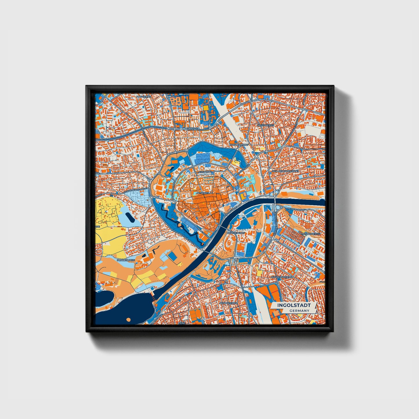 Ingolstadt Germany Colorful City Map Canvas Print • Black Framed