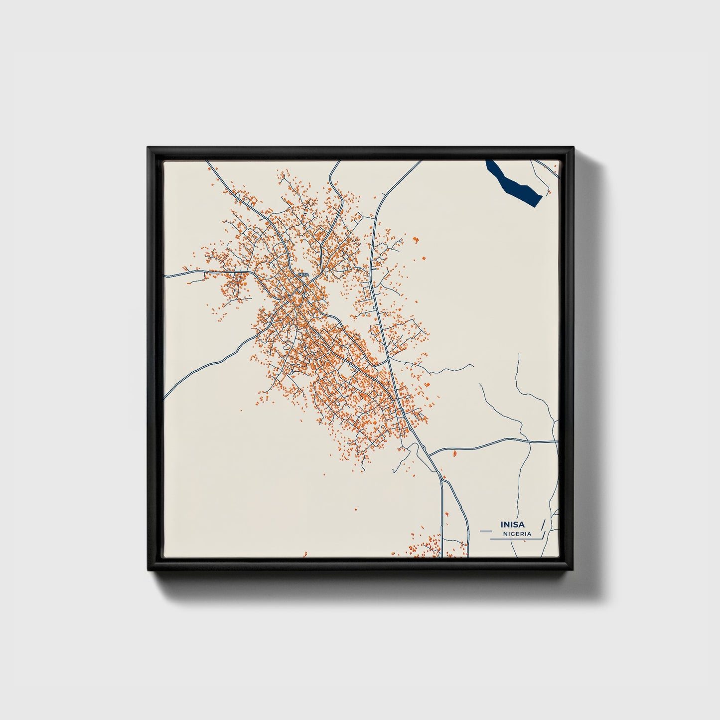 Inisa Nigeria Colorful City Map Canvas Print • Black Framed