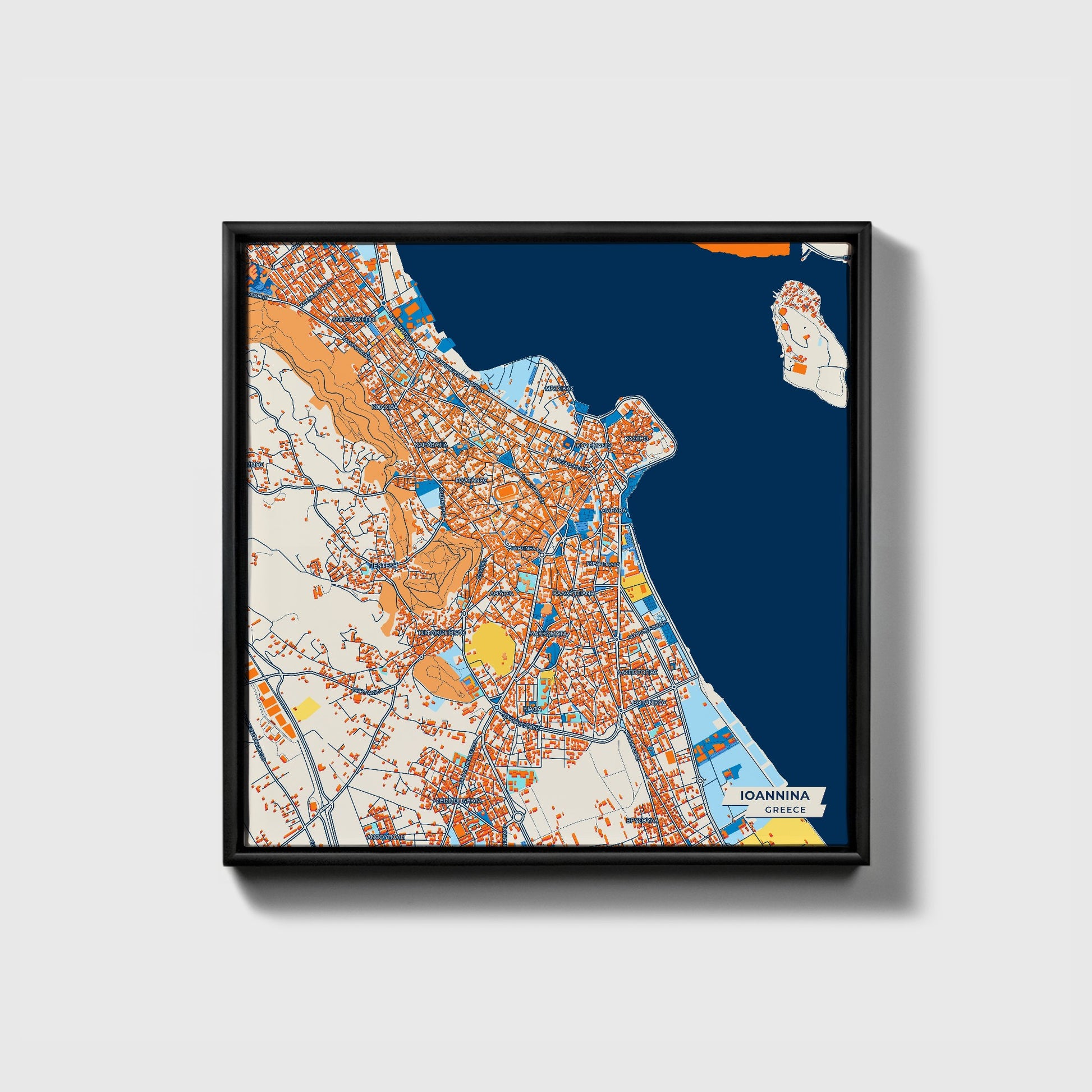 Ιωαννινα Greece Colorful City Map Canvas Print • Black Framed