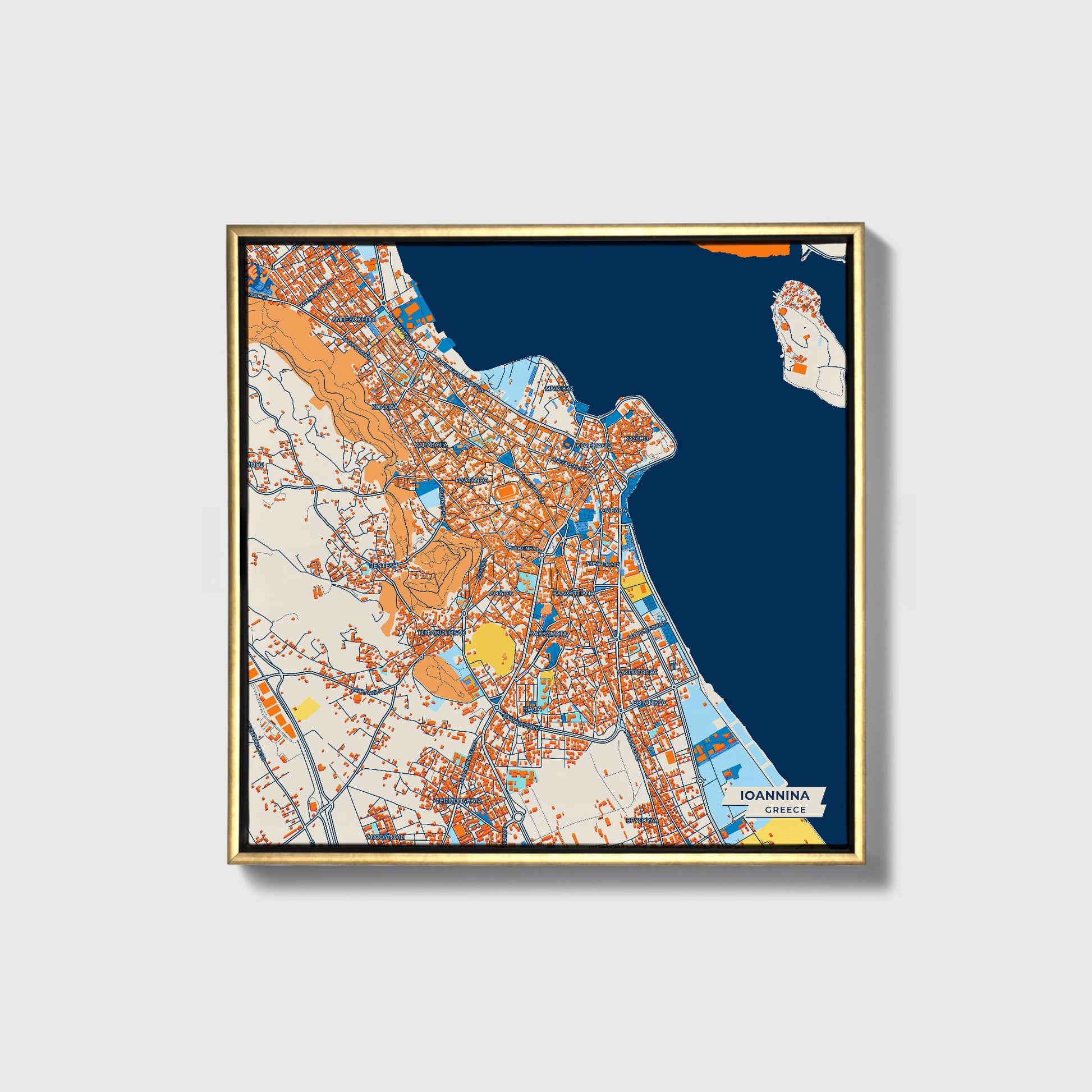 Ιωαννινα Greece Colorful City Map Canvas Print • Gold Framed