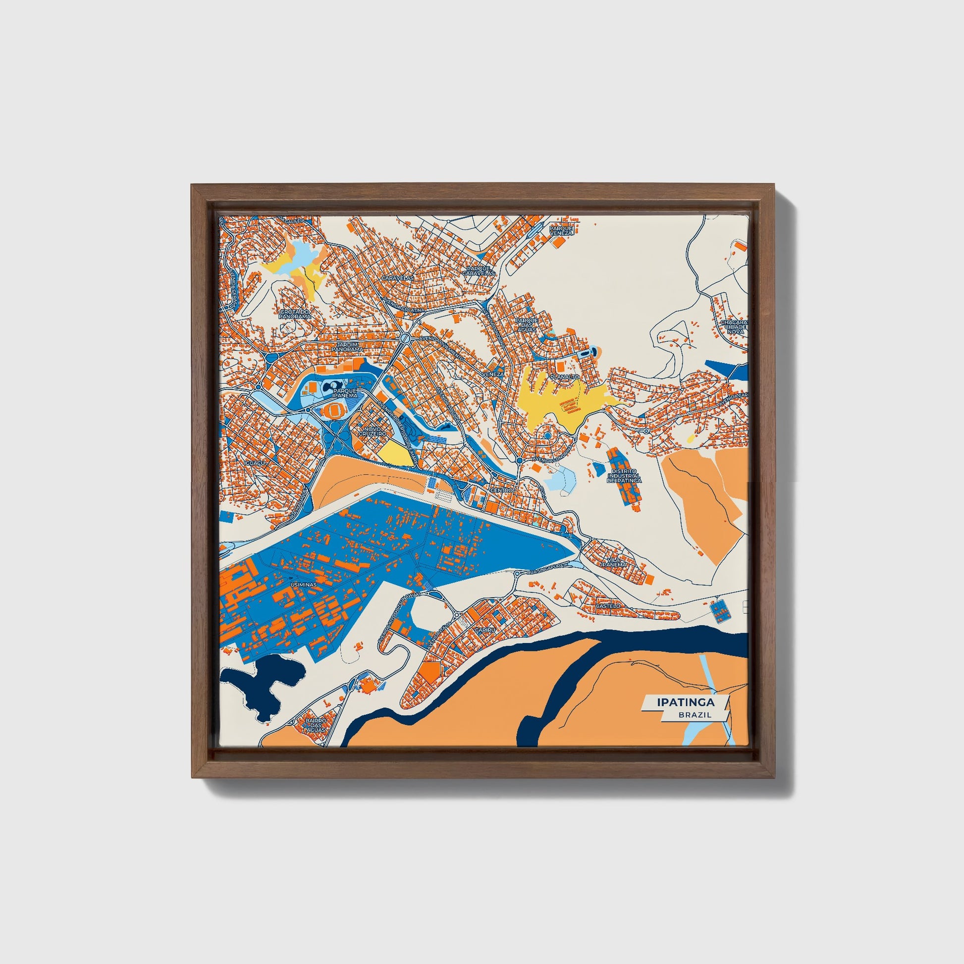 Ipatinga Brazil Colorful City Map Canvas Print • Dark Wooden Framed