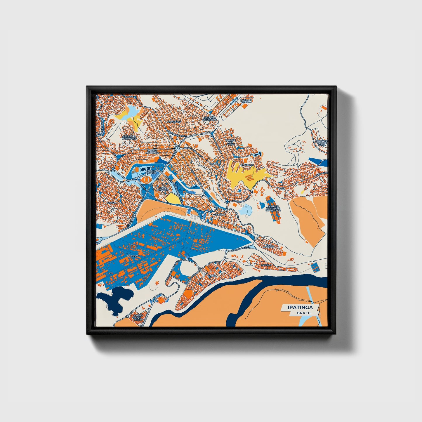 Ipatinga Brazil Colorful City Map Canvas Print • Black Framed