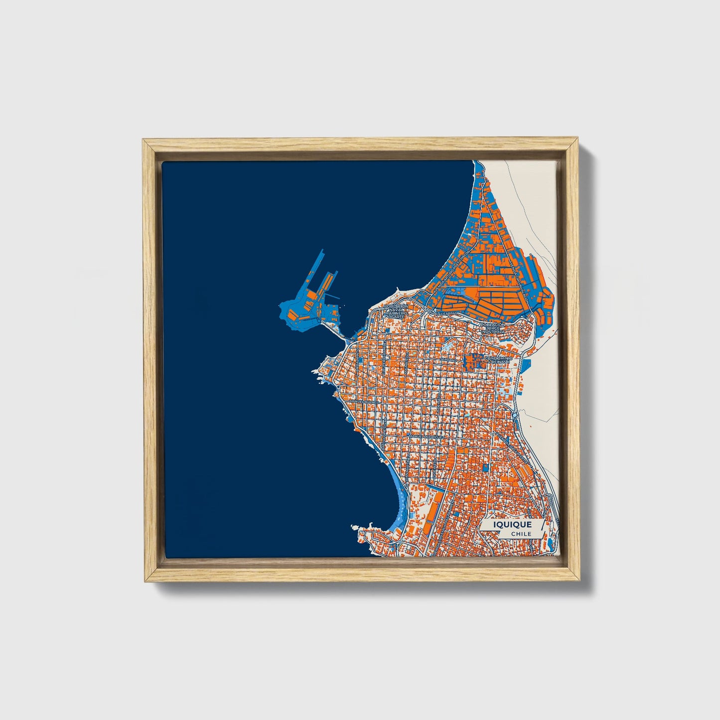 Iquique Chile Colorful City Map Canvas Print • Natural Wooden Framed