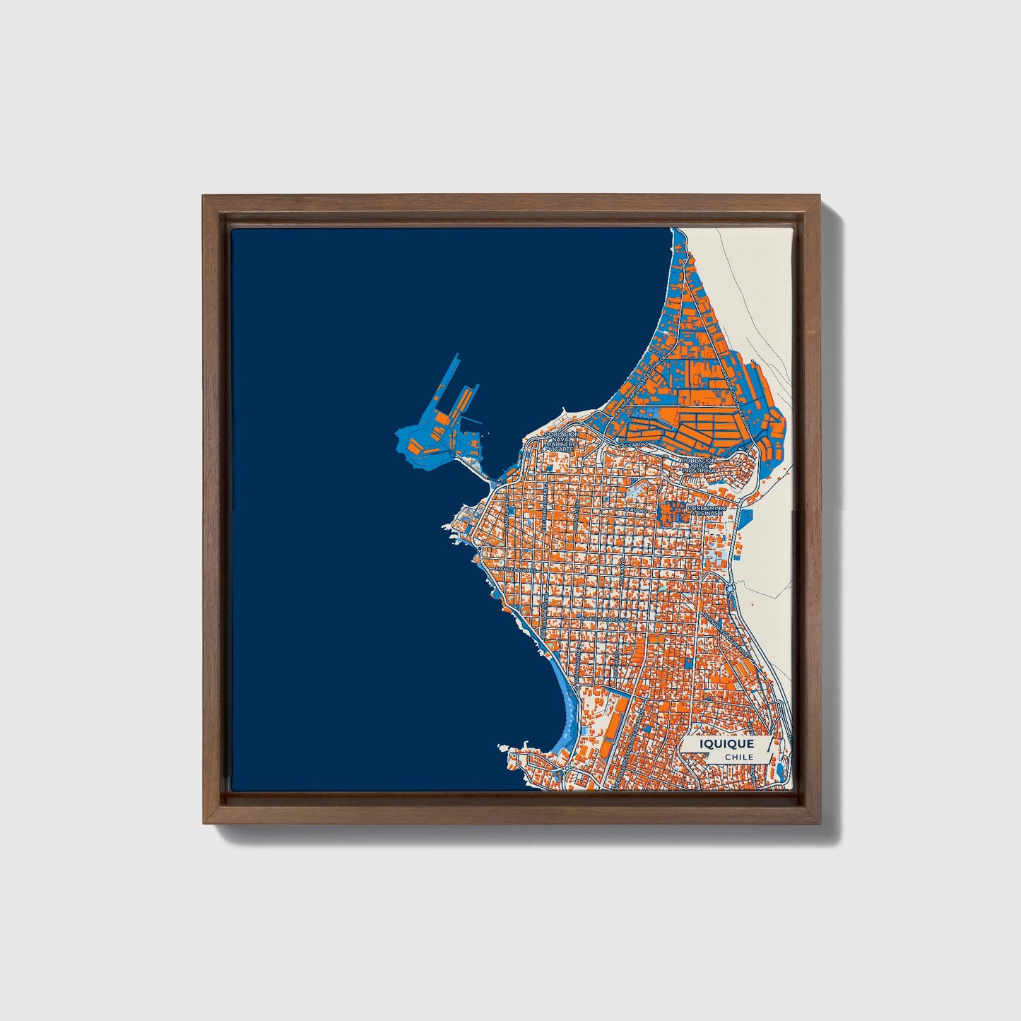 Iquique Chile Colorful City Map Canvas Print • Dark Wooden Framed