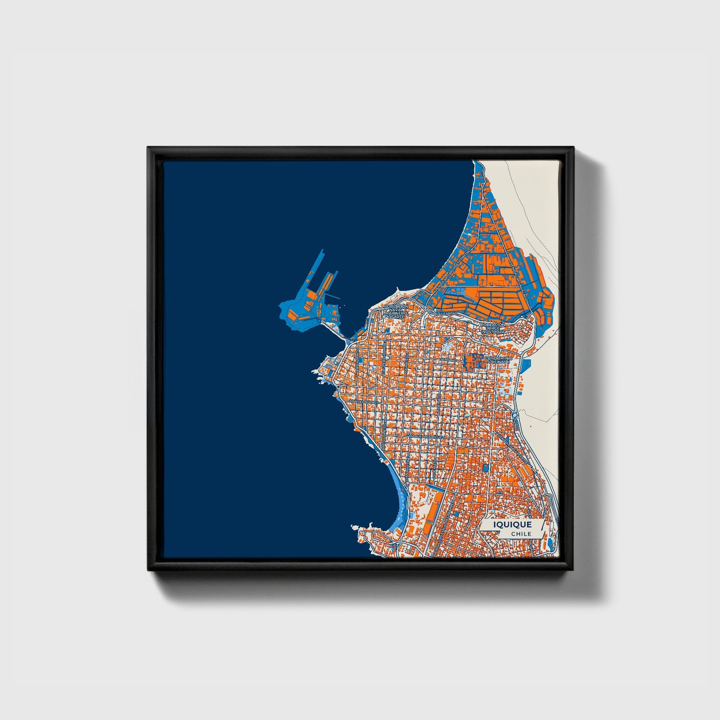 Iquique Chile Colorful City Map Canvas Print • Black Framed