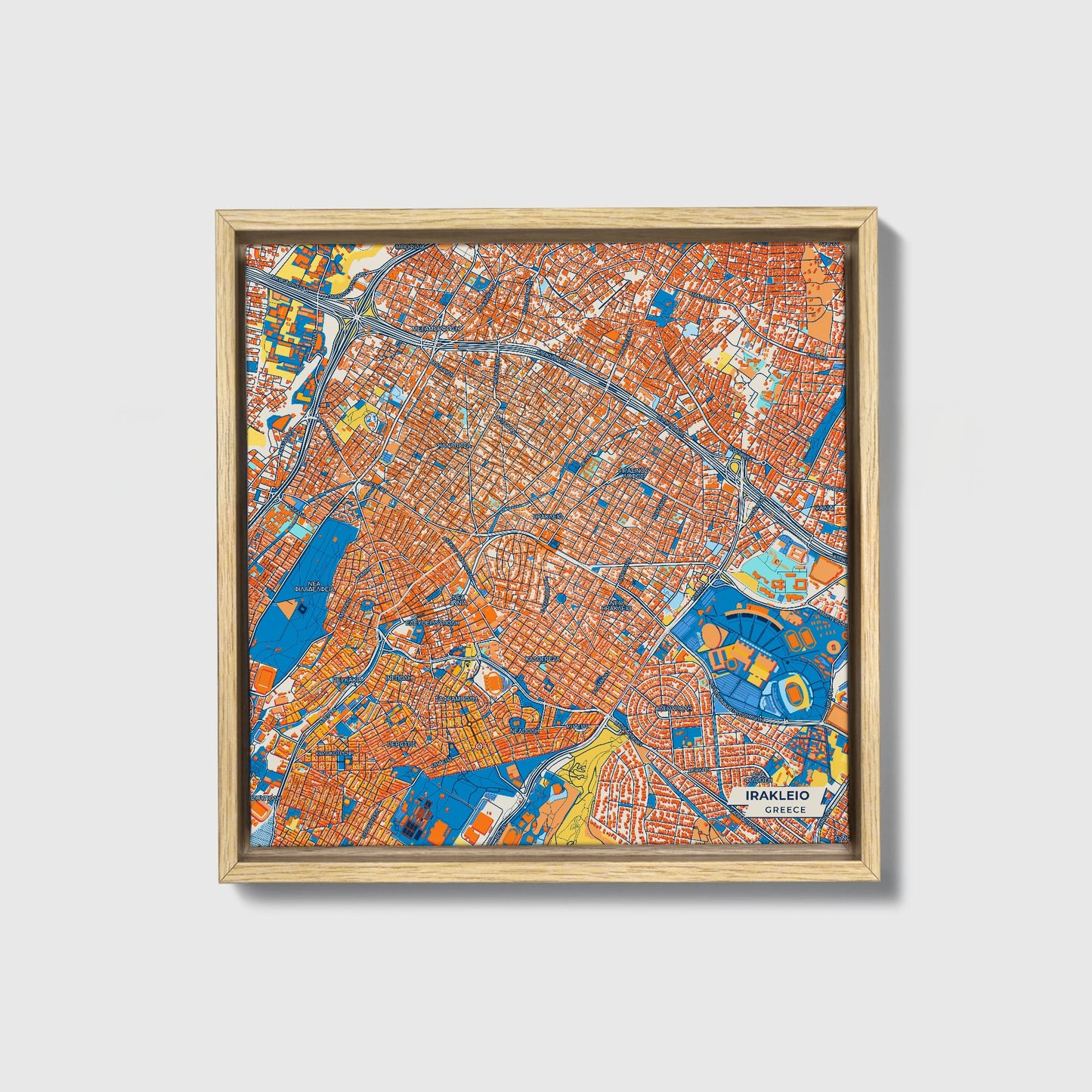 Ηρακλειο Greece Colorful City Map Canvas Print • Natural Wooden Framed