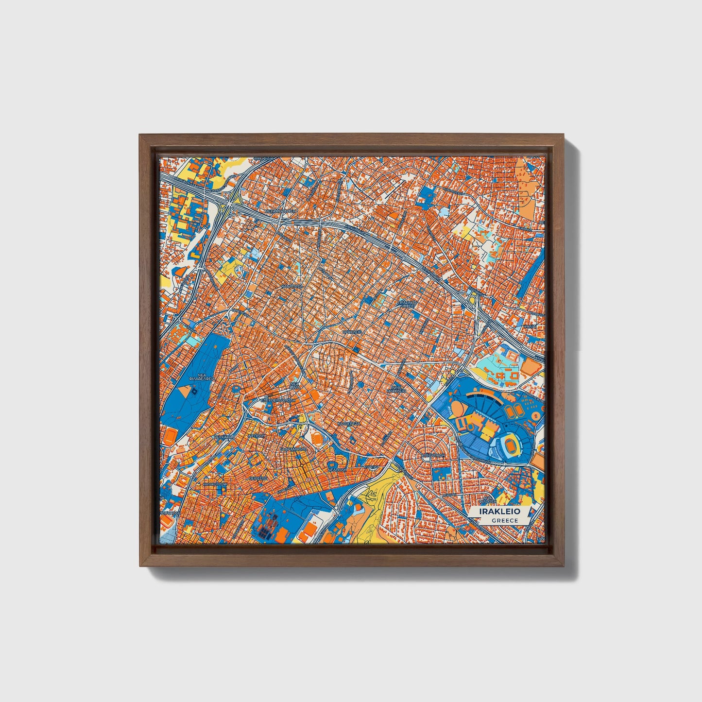 Ηρακλειο Greece Colorful City Map Canvas Print • Dark Wooden Framed