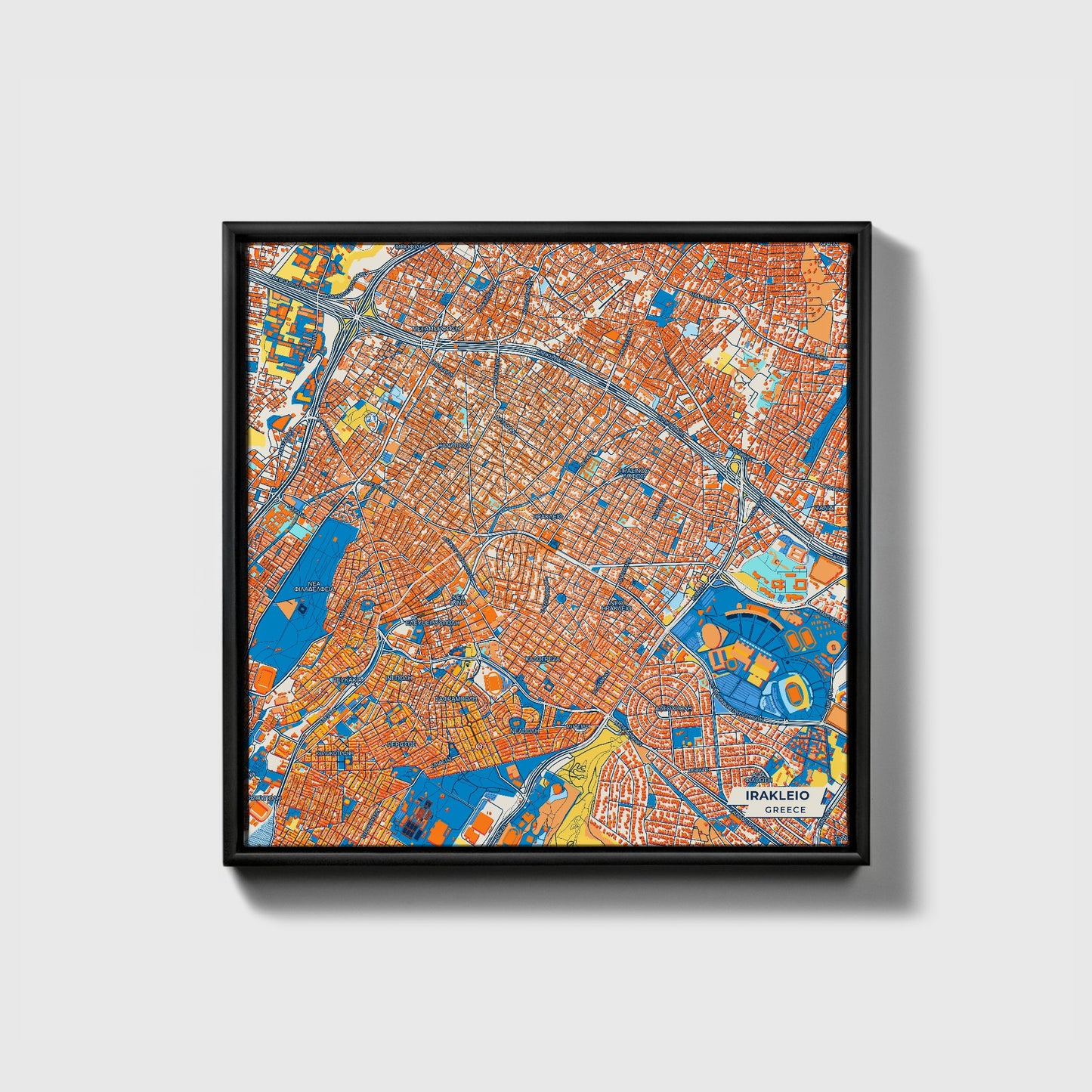 Ηρακλειο Greece Colorful City Map Canvas Print • Black Framed