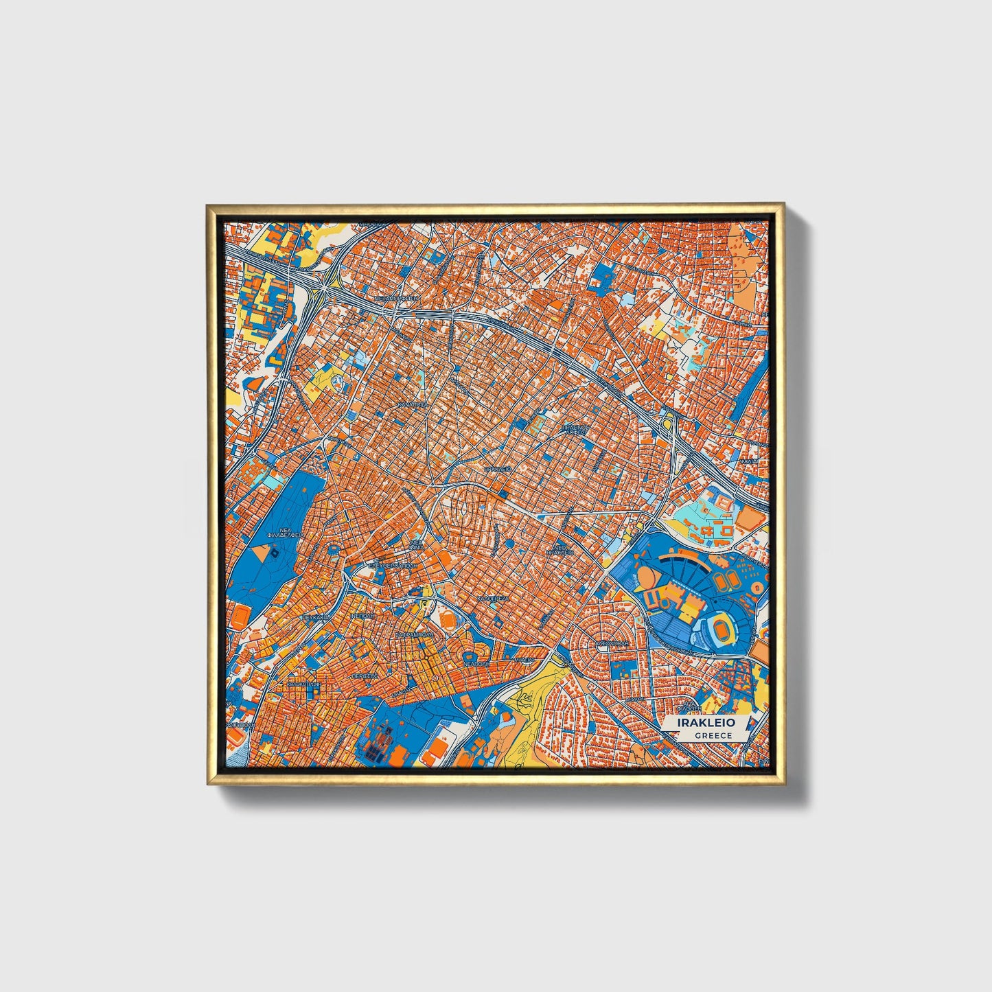 Ηρακλειο Greece Colorful City Map Canvas Print • Gold Framed