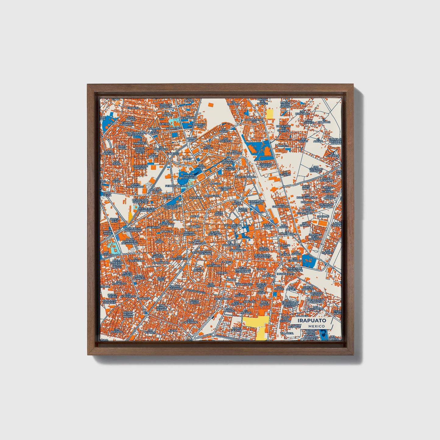 Irapuato Mexico Colorful City Map Canvas Print • Dark Wooden Framed