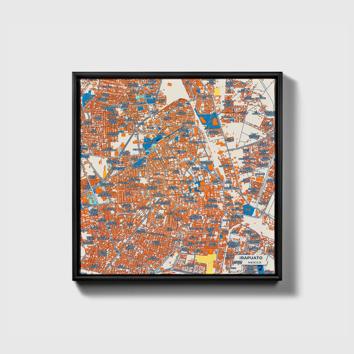 Irapuato Mexico Colorful City Map Canvas Print • Black Framed