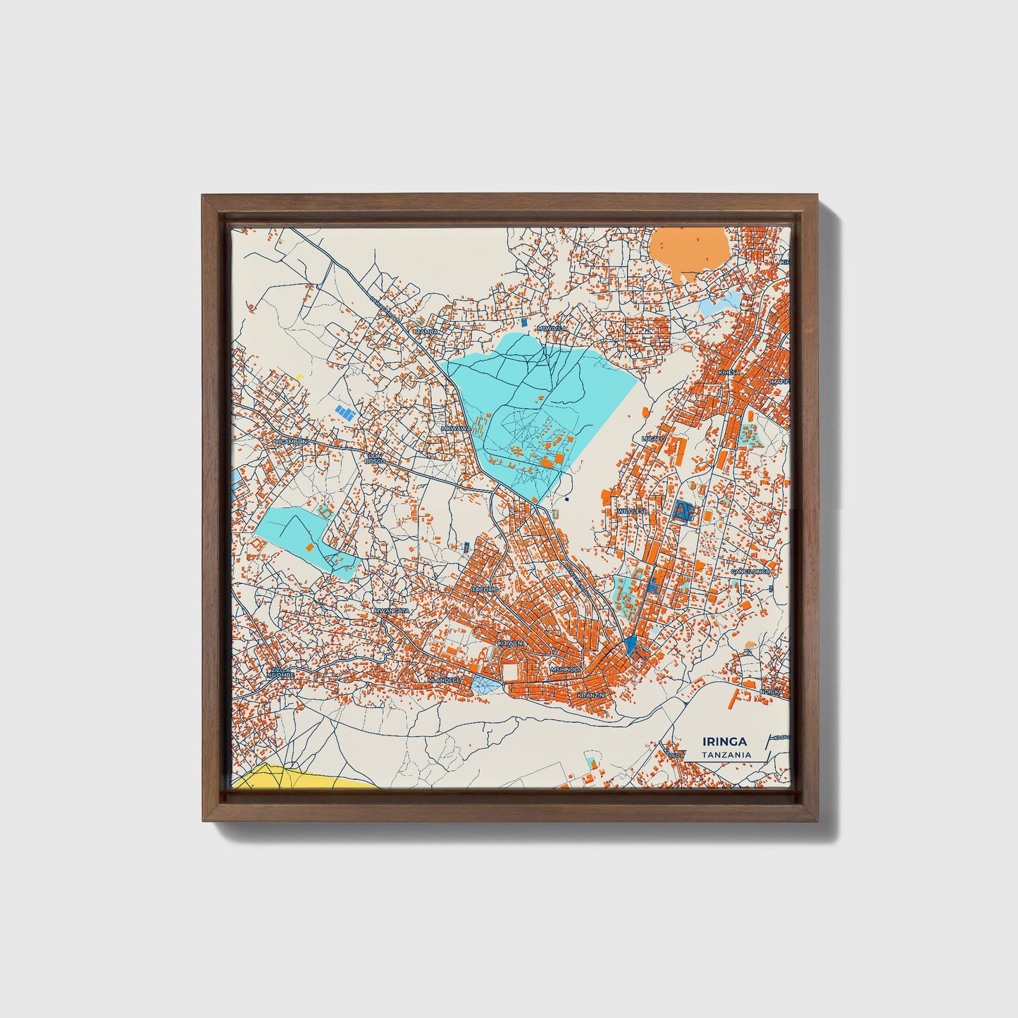 Iringa Tanzania Colorful City Map Canvas Print • Dark Wooden Framed