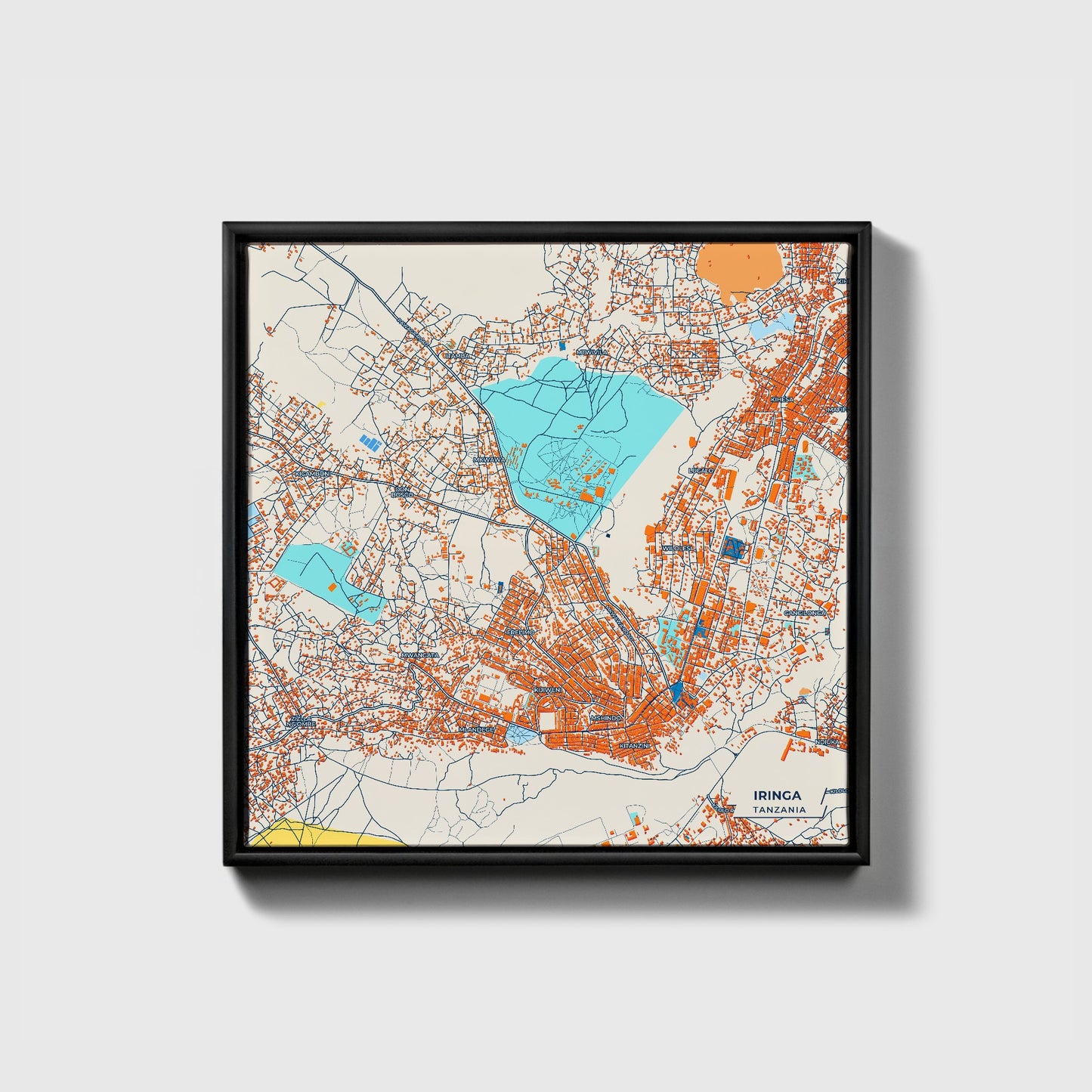Iringa Tanzania Colorful City Map Canvas Print • Black Framed